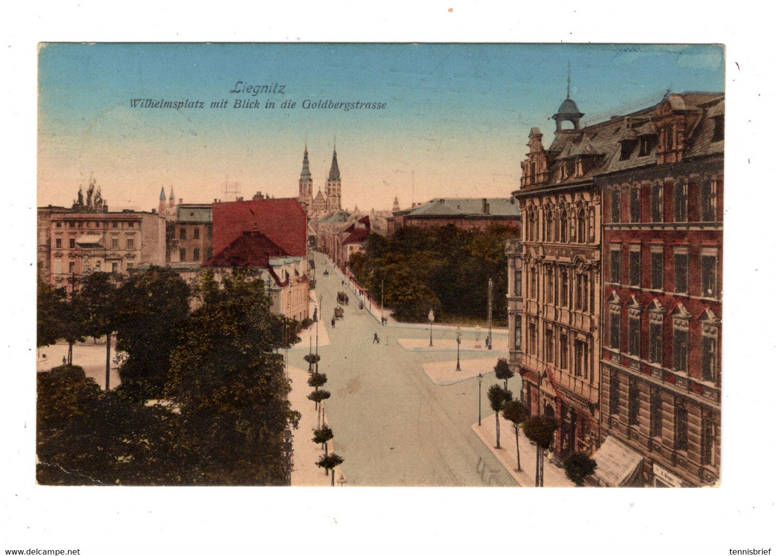 1909 , " Liegnitz "  " Wilhelmplatz " Gelaufen Mit Marke - Schlesien