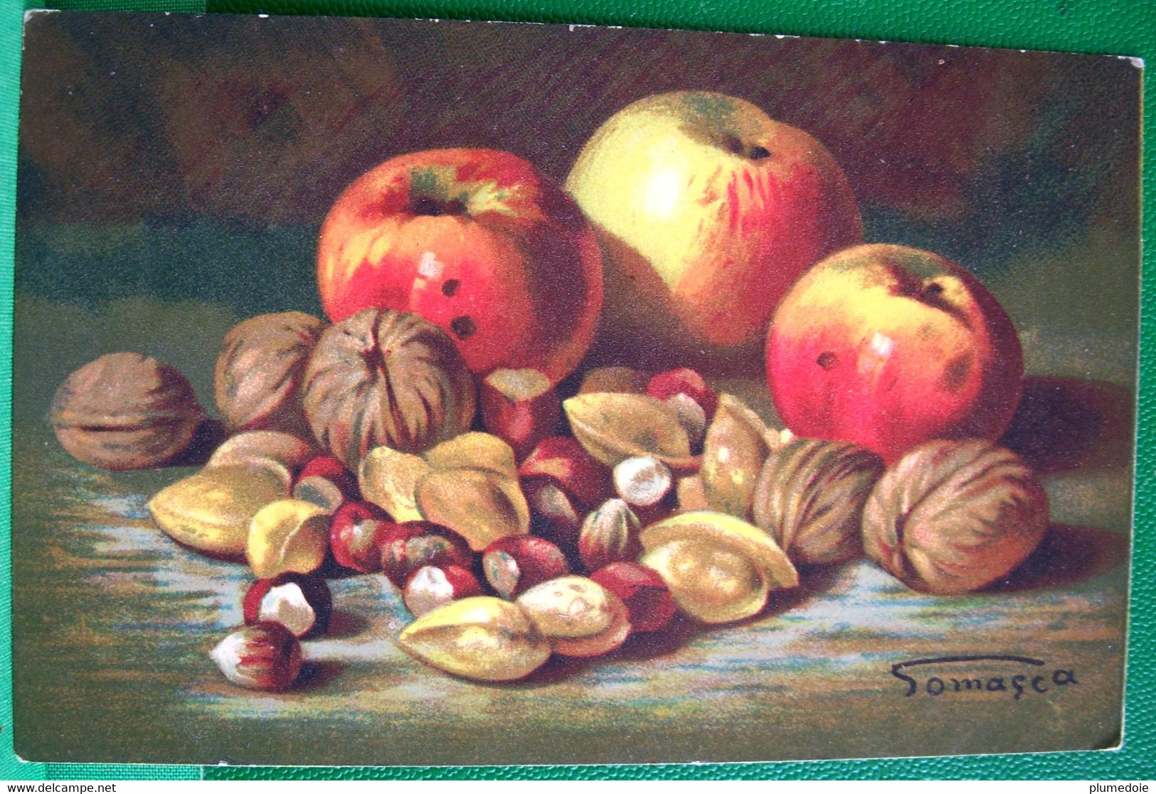 Cpa  Signée POMMES NOIX AMANDES NOISETTES Pomme Mure Nature Morte STILL LIFE APPLE NUTS ALMONDS A/s - Piante Medicinali