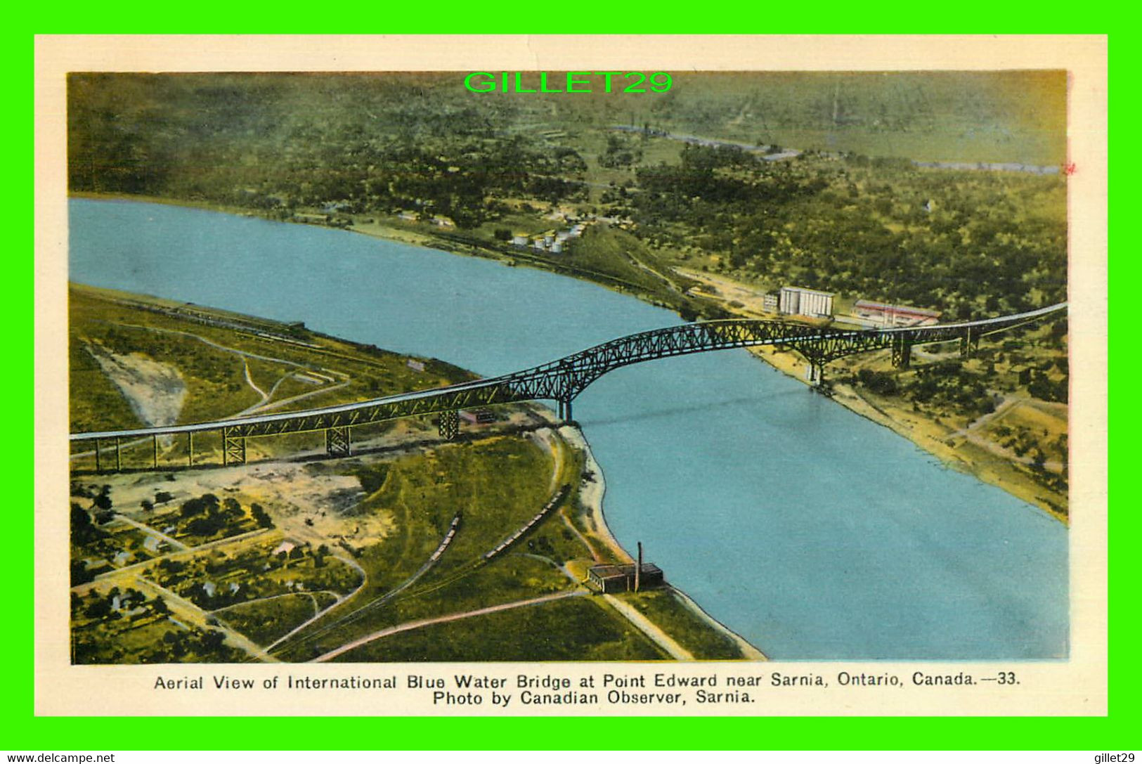 SARNIA, ONTARIO - AERIAL VIEW OF INTERNATIONAL BLUE WATER BRIDGE AT POINT EDWARD - PECO - - Sarnia