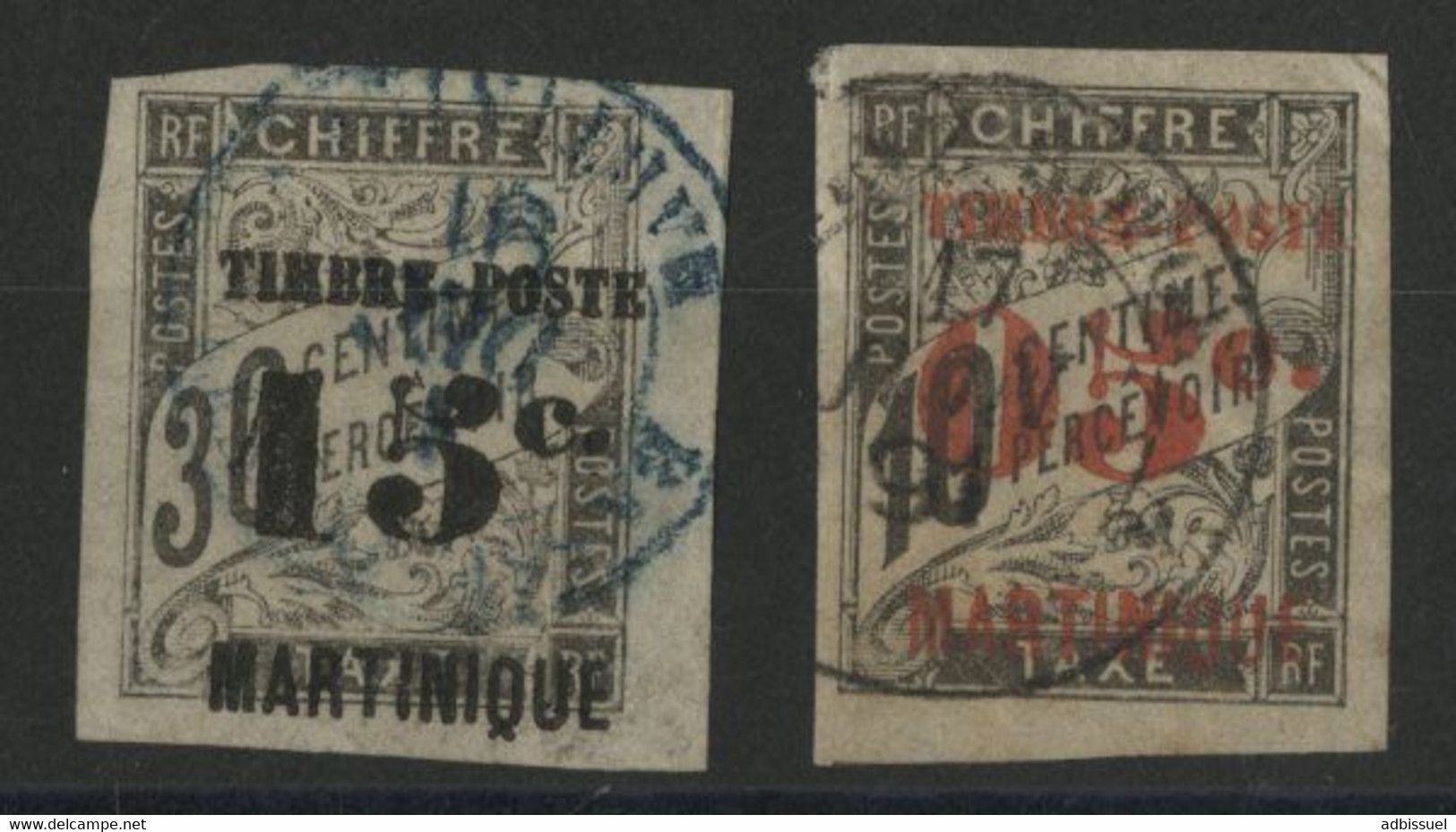 MARTINIQUE N° 22 + N° 23 Oblitérés Cote 34 € Timbres-Taxe Surchargés Pour être Transformés En Timbres-Poste. - Gebruikt