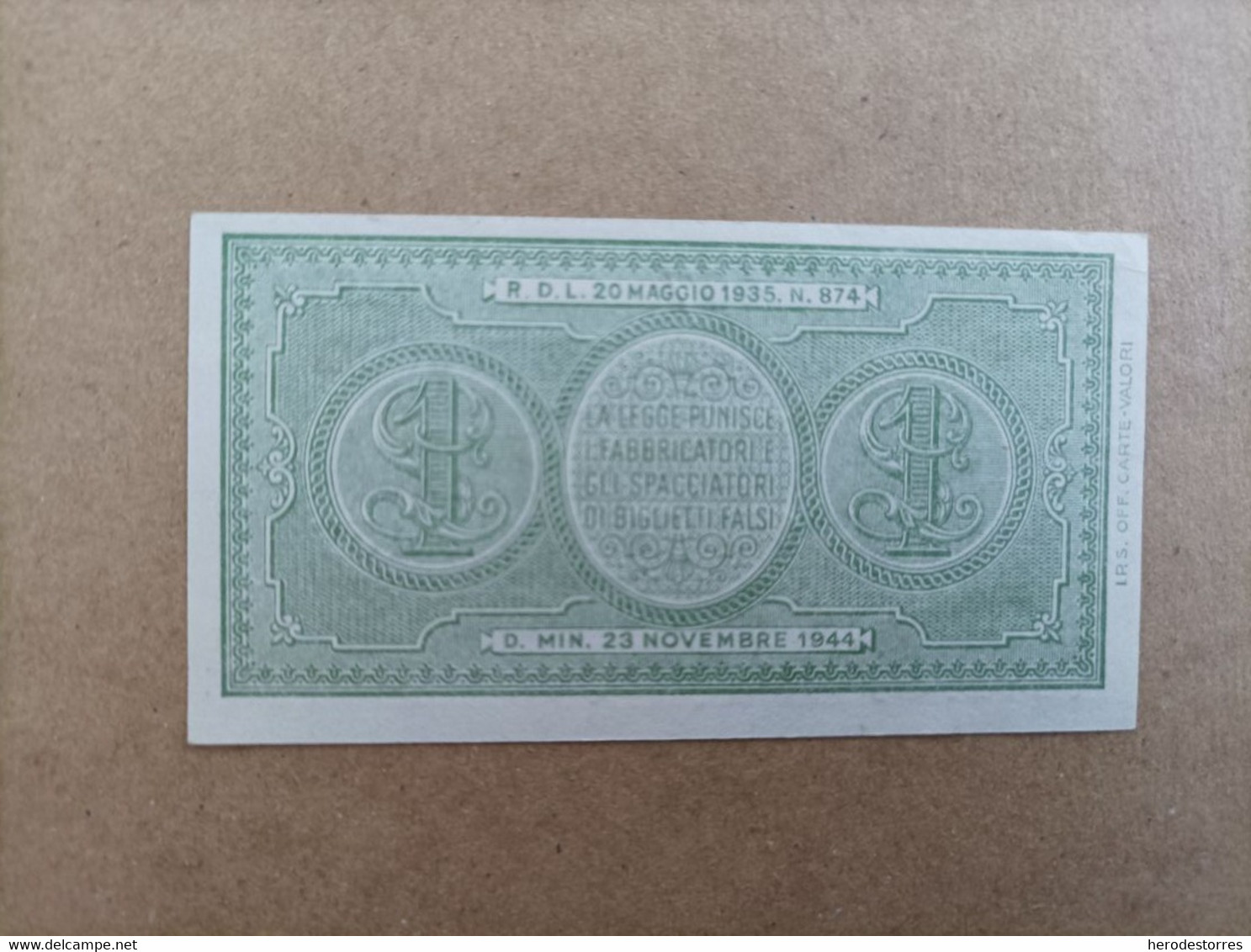 Billete De Italia De 1 Lira, Año 1940, UNC - A Identificar