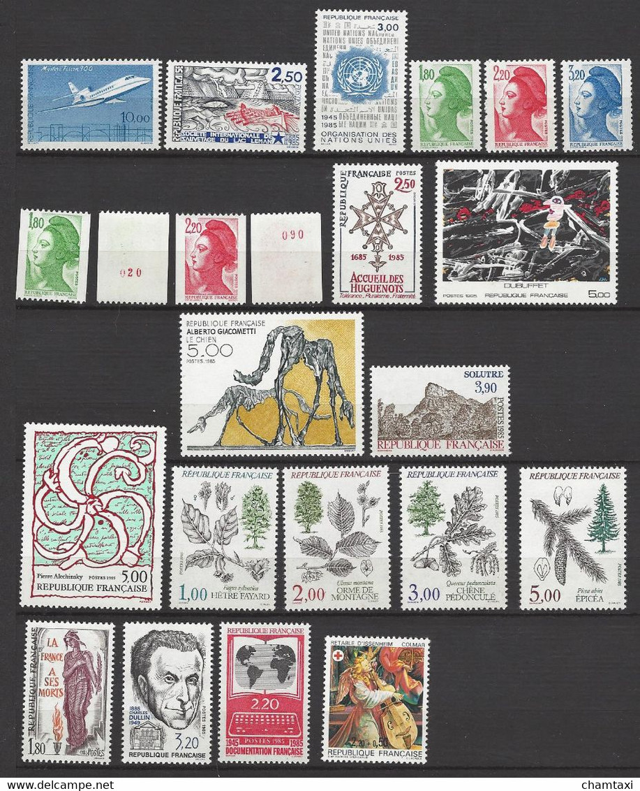 FRANCE 1985 ANNEE COMPLETE 57 TIMBRES PA 58 PREO 186 A 189 TIMBRES SERVICES 85 A 90 + 2 Roulettes 2378b Et 2379b - 1980-1989