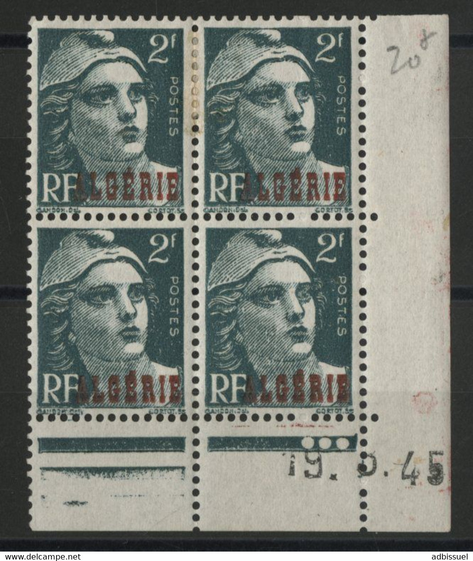 ALGERIE N° 237 Gandon 2 Fr Vert + Coin Daté 19/3/45 Neuf * Forte Charnière - Unused Stamps