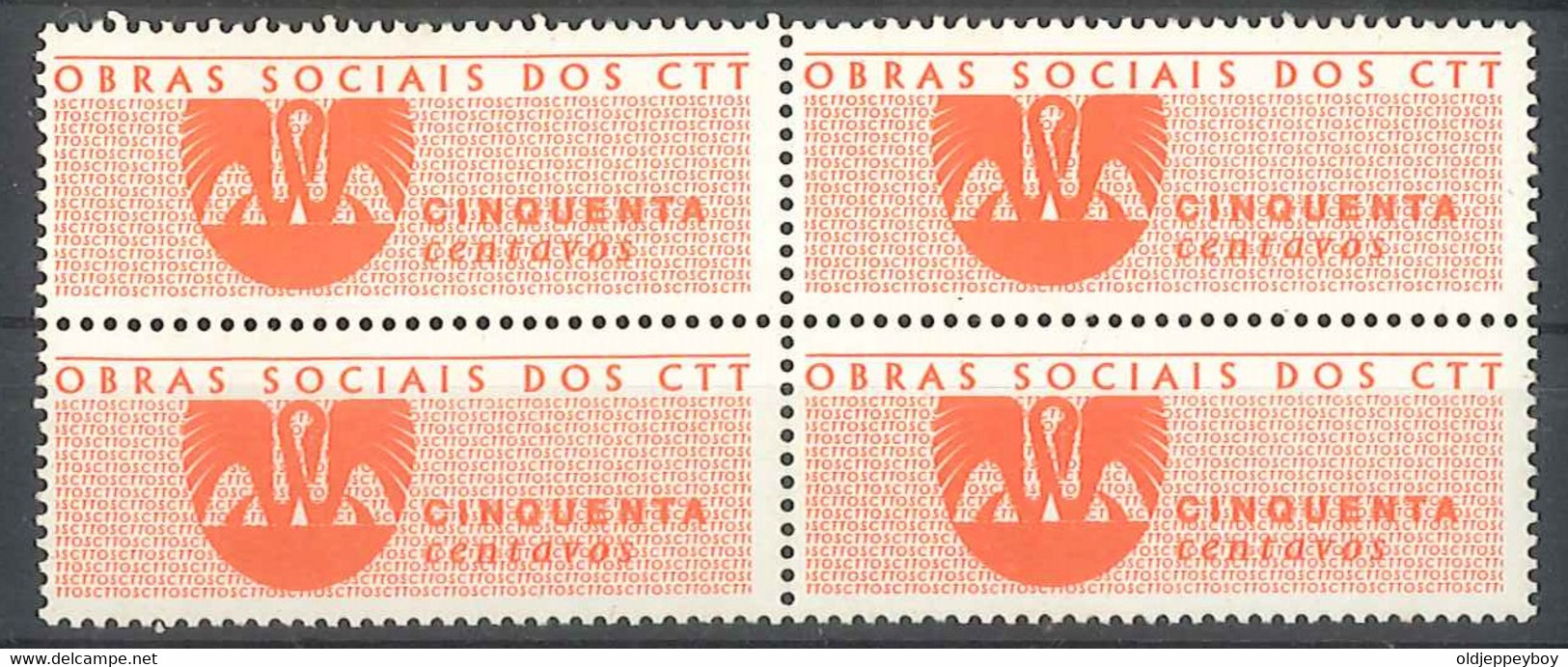 PORTUGAL 1961 REVENUE FISCAL OBRAS SOCIAIS DE CTT SOCIAL Block Of 4 MNH - Ortsausgaben