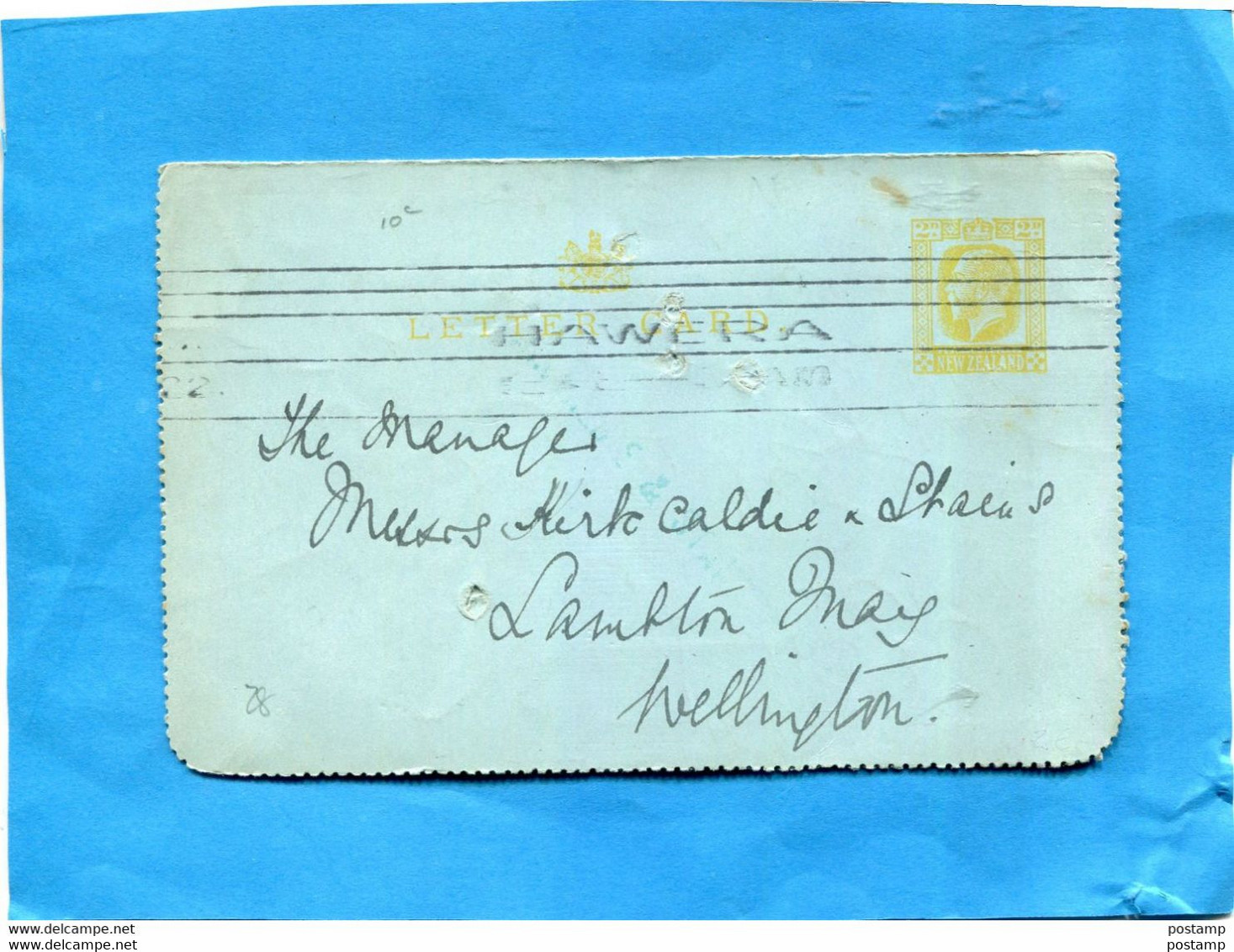 Nouvelle Zelande Marcophilie-carte Entier Postal Stationery- 2d  Cad HAWERA 1922 >Wellington - Entiers Postaux