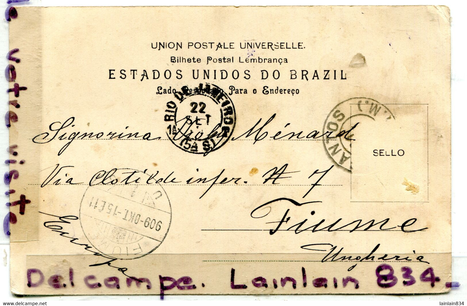 - Brasil - Bresil - Lembrança De Santos, Santa Casa De Misericordia  Carte Rare, Précurseur, écrite,1909, TBE, Scans. - São Paulo