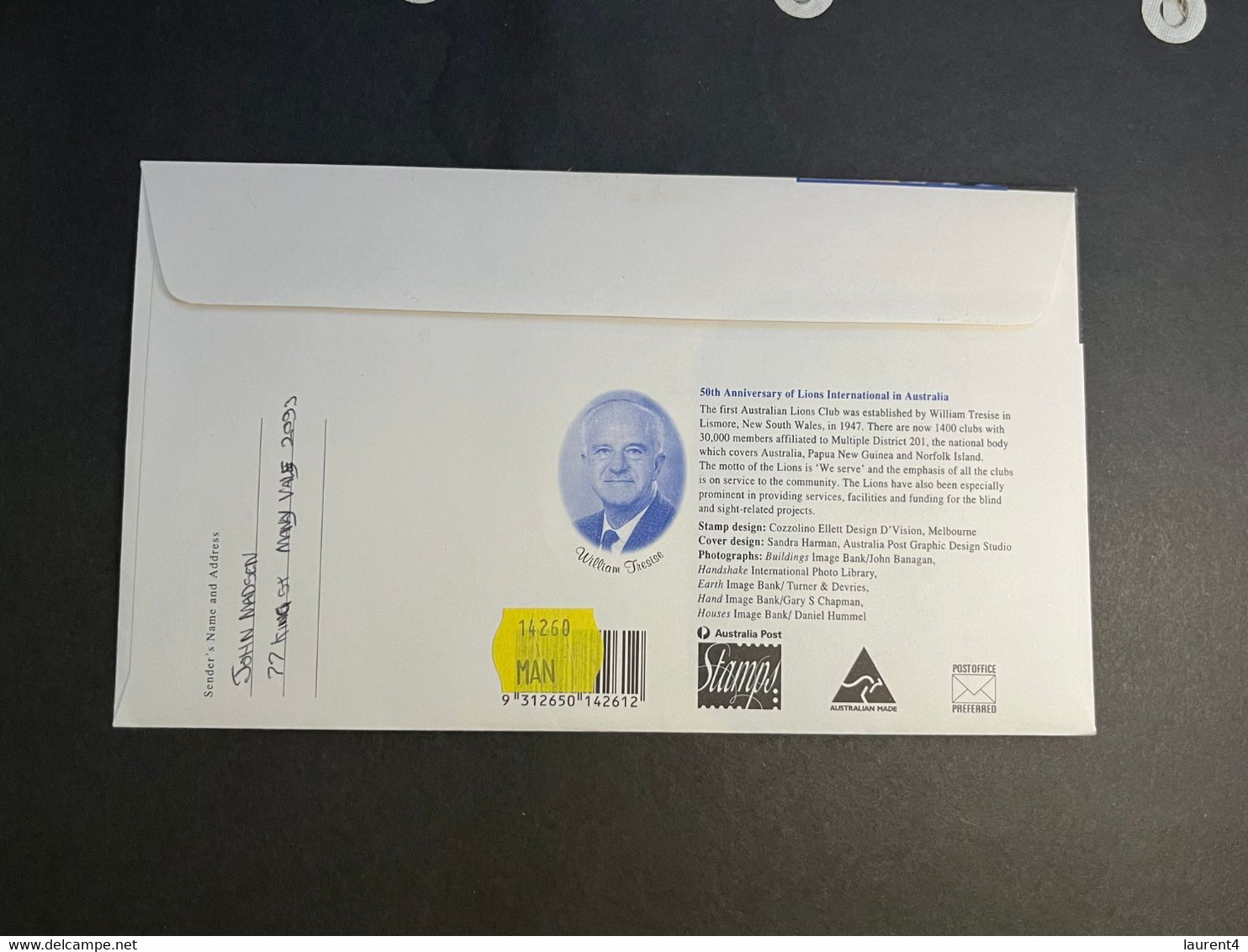 (3 N 35 B) Australia - Underpaid Letter (TAXED) No Stamp Used On Cover (Lions 50th Anniversary FDC Cover) - Abarten Und Kuriositäten