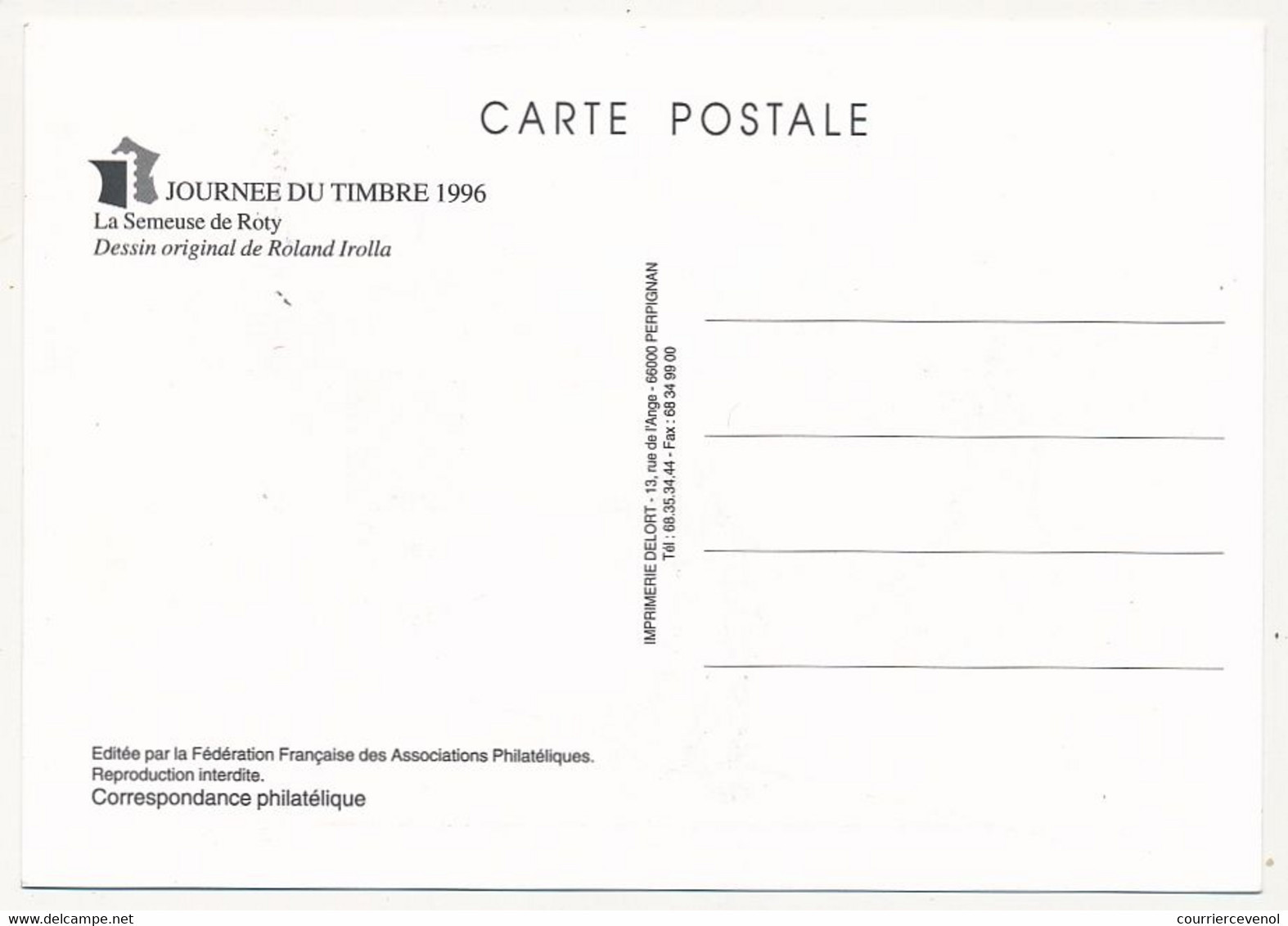 FRANCE => Carte Fédérale - 2,80 + 0,60 - Journée Du Timbre Semeuse - 83 Toulon - 16 Mars 1996 - Día Del Sello