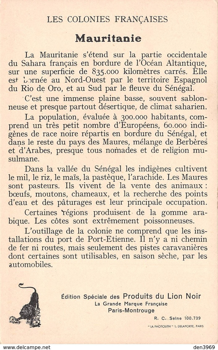 Publicité Des Produits Du Lion Noir - Les Colonies Françaises - La MAURITANIE - Dromadaires - Mauritanië