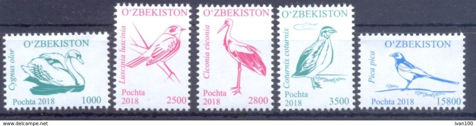 2018. Uzbekistan, Definitives, Birds, Issue III, 5v, Mint/** - Usbekistan