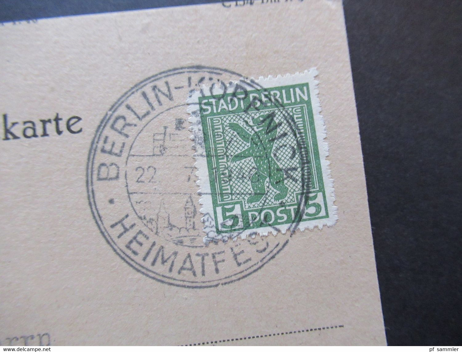 22.7.1946 SBZ Berlin / Berliner Bär Leicht Verschnittene Postkarte Mit Sonderstempel Berlin Köpenick Heimatfest - Andere & Zonder Classificatie