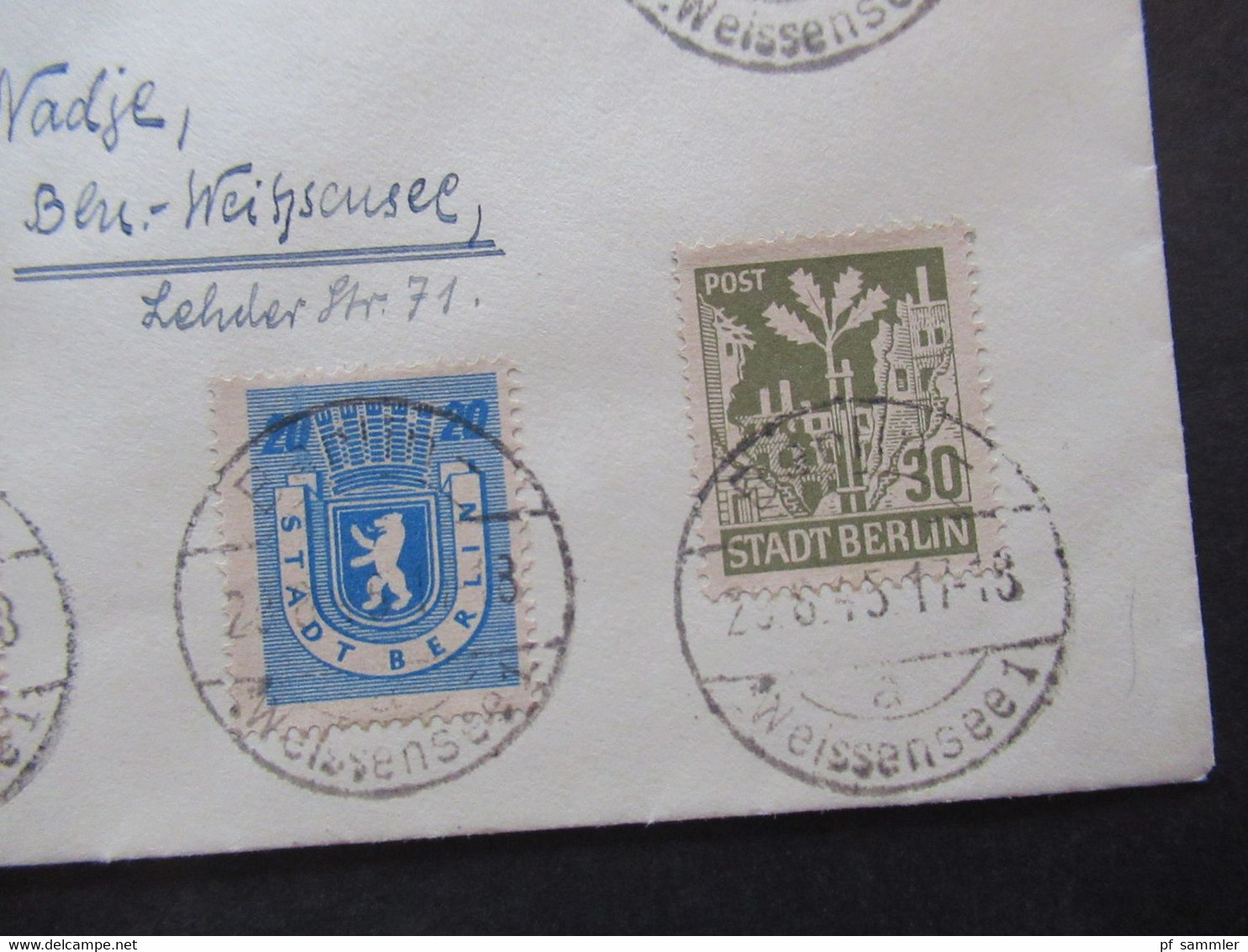 29.8.1945 SBZ Berlin / Berliner Bär Satzbrief Nr.1/7 Stempel Berlin Weissenseee 1 als Ortsbrief Berlin / Sammlerbeleg