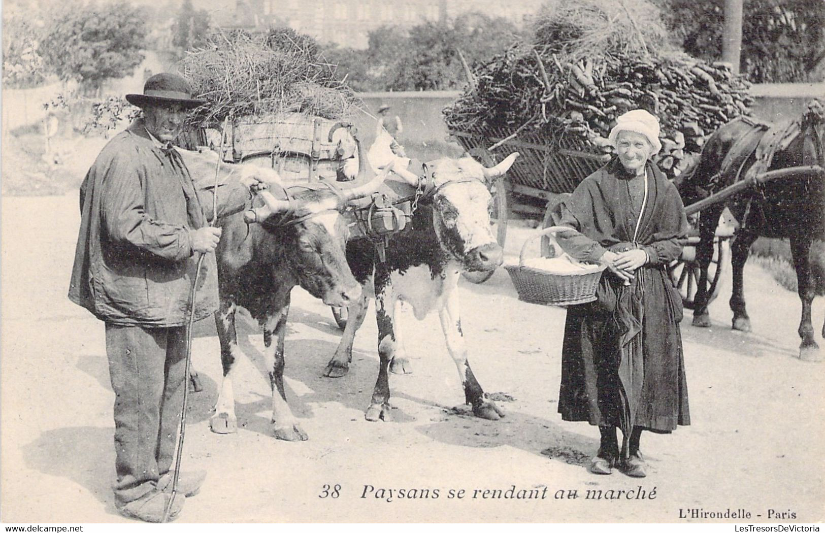 CPA COMMERCE - 38 - Paysans Se Rendant Au Marché - Boeuf - L'Hirondelle PARIS - Marktplaatsen