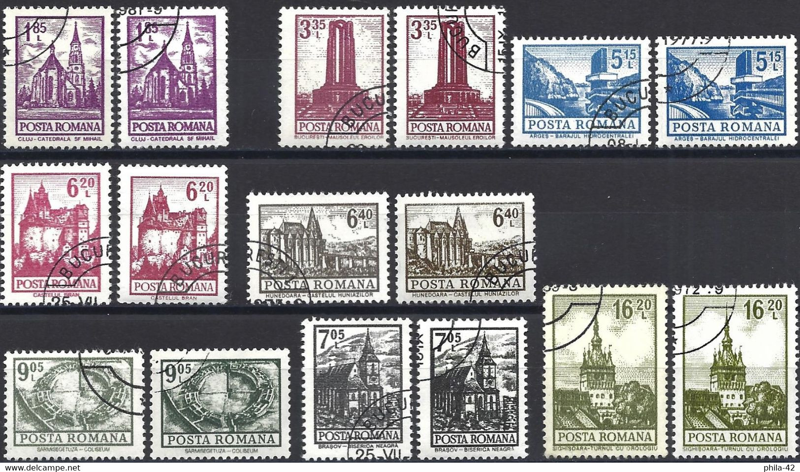 Romania 1972 - Mi 3083... - YT 2772... ( Monuments ) Coloring Variants - Errors, Freaks & Oddities (EFO)