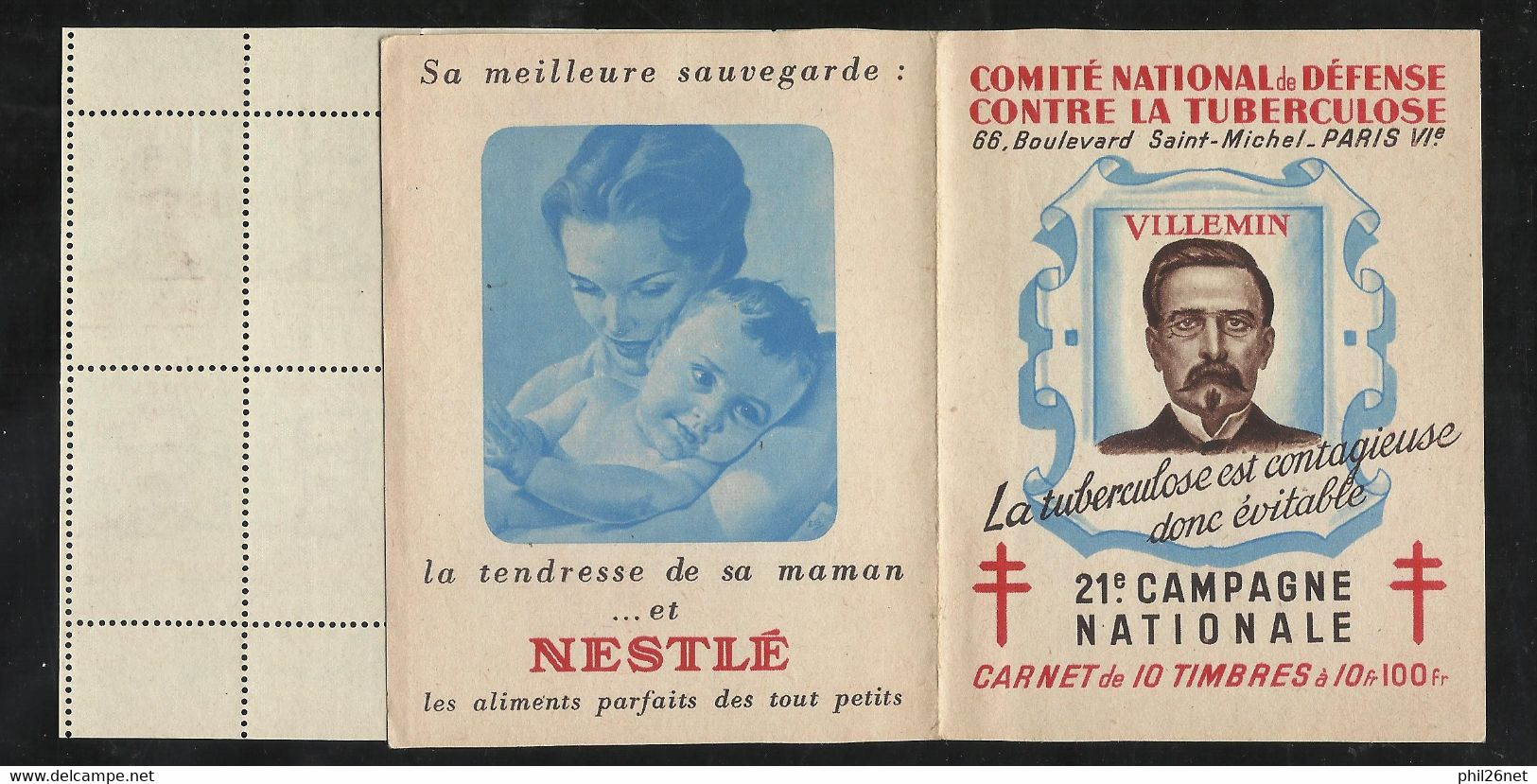 Carnet Antituberculeux 1951 Villemin Complet 10 Vignettes Avec Pub. Dentifrice SR Neufs * * B/TB  Voir Scans Soldé ! ! ! - Antituberculeux