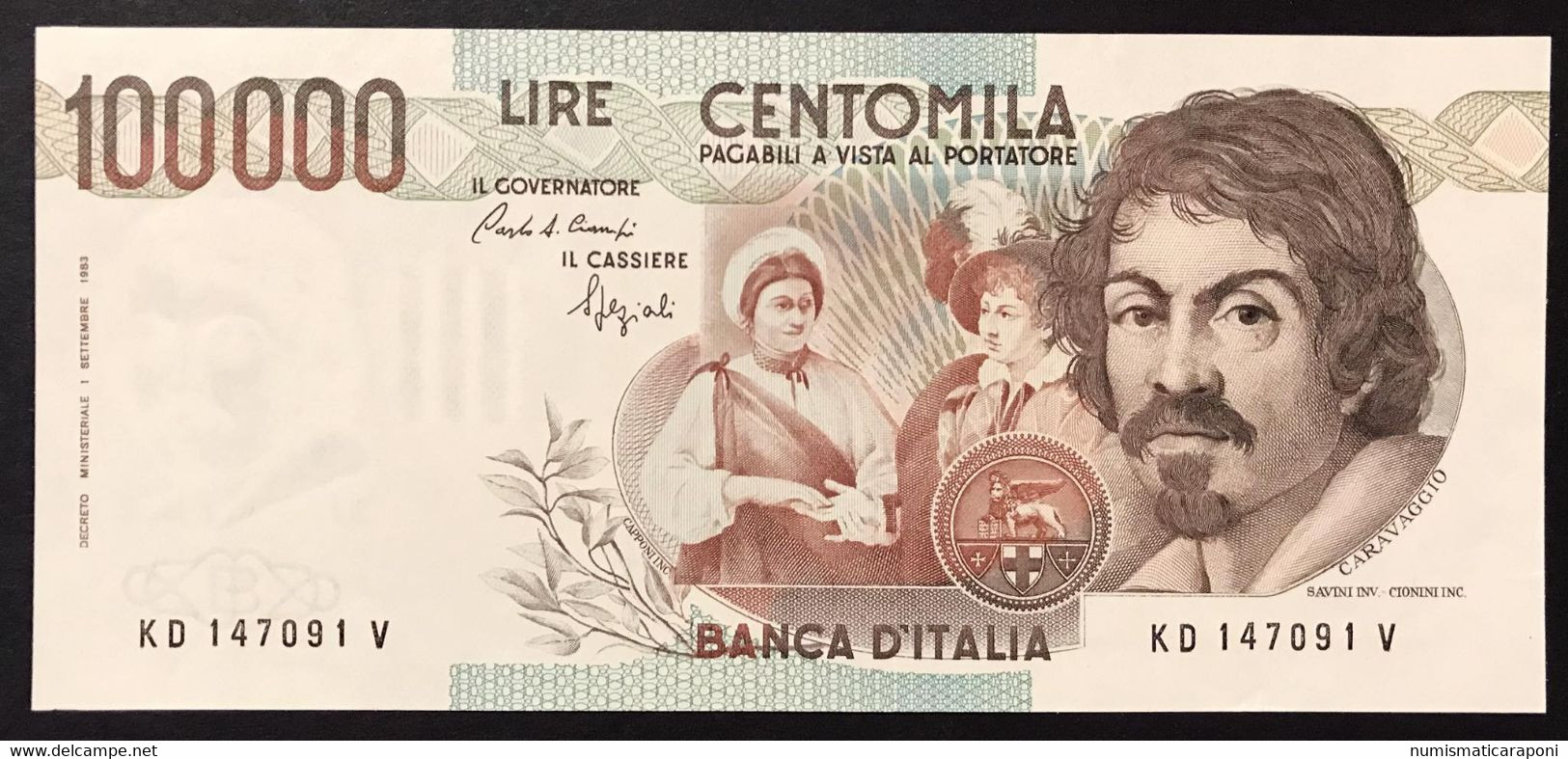 100000 Lire Caravaggio I° Tipo Serie Sostitutiva D 1990 Spl/sup LOTTO 4309 - 100000 Lire