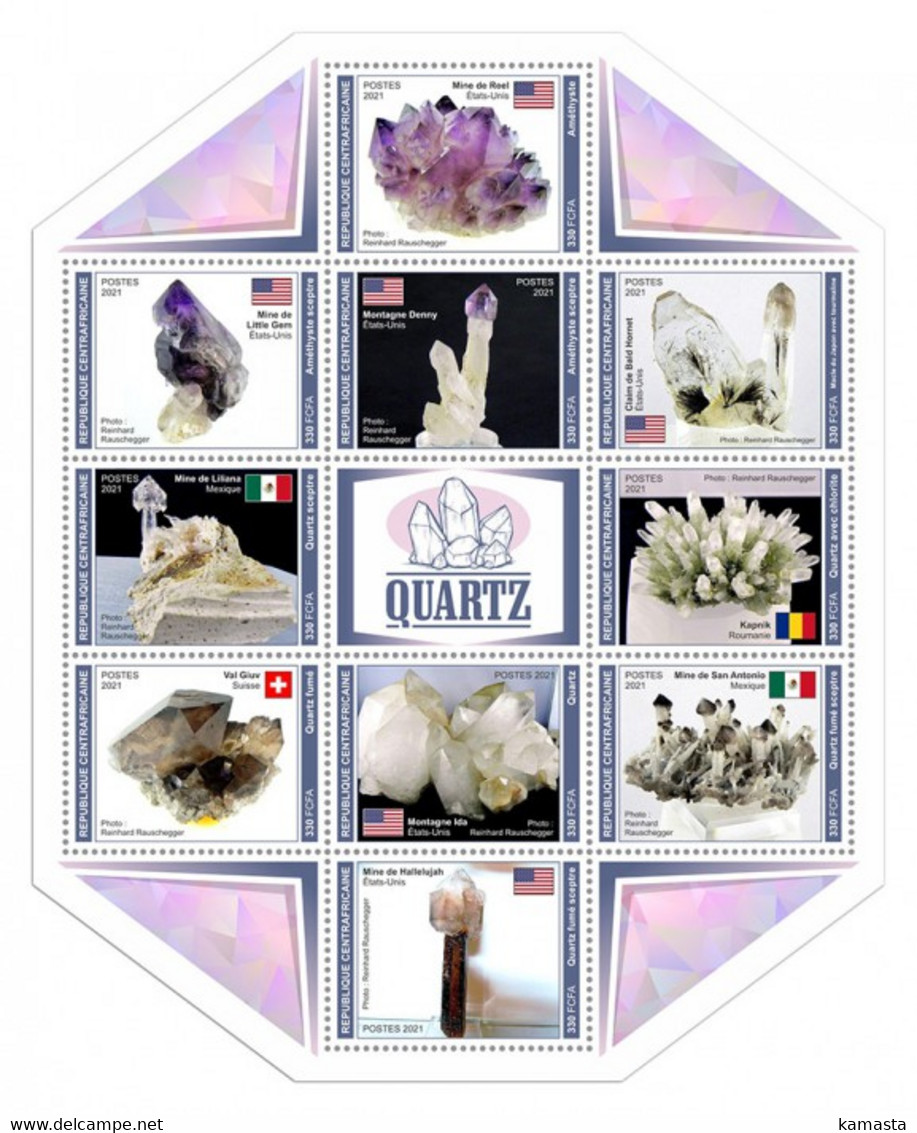 Central Africa 2021 Quartz. (401) OFFICIAL ISSUE - Minéraux