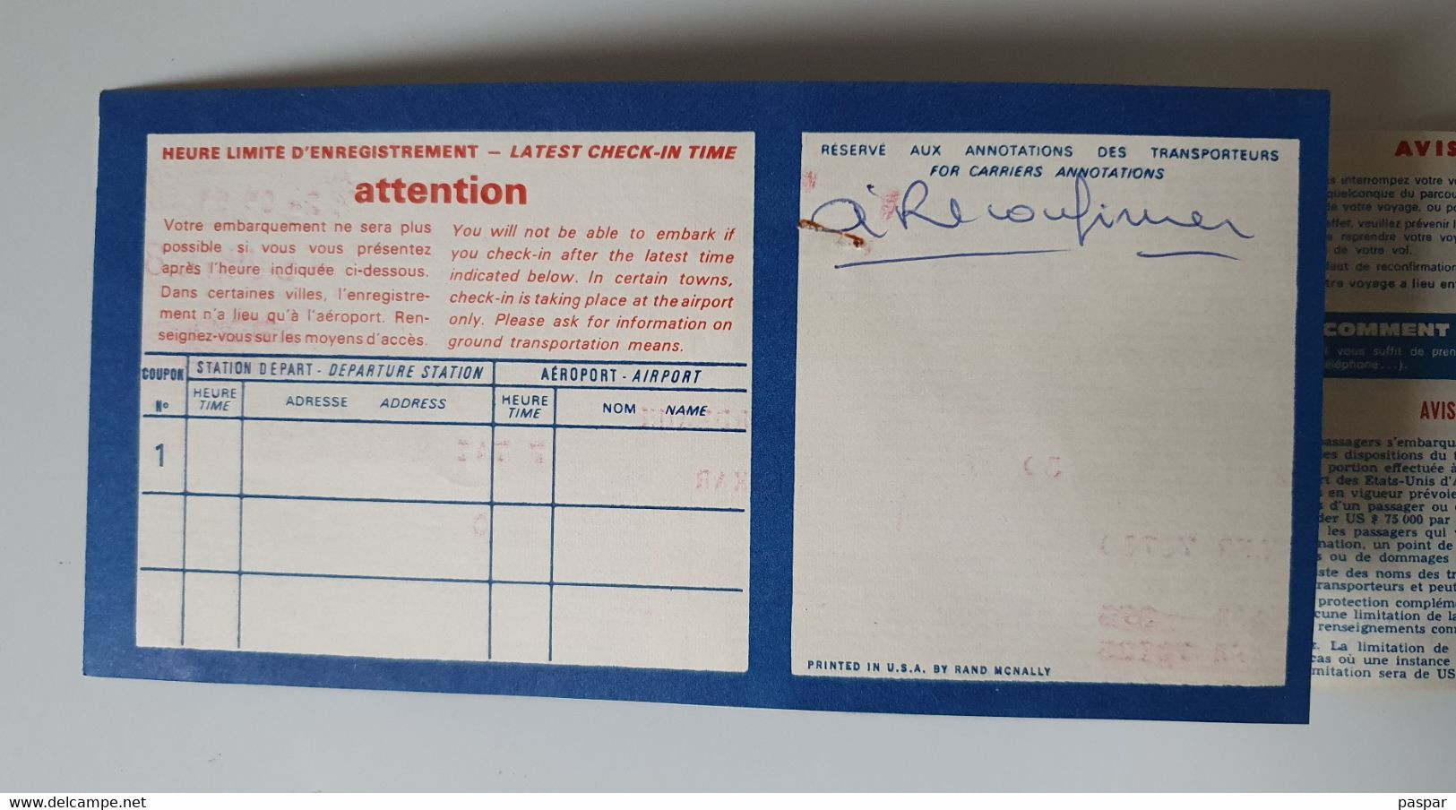 Billet D'avion Air France - Bordeaux Dakar 1968 - Billet De Passage Et Bulletin De Bagages - Biglietti