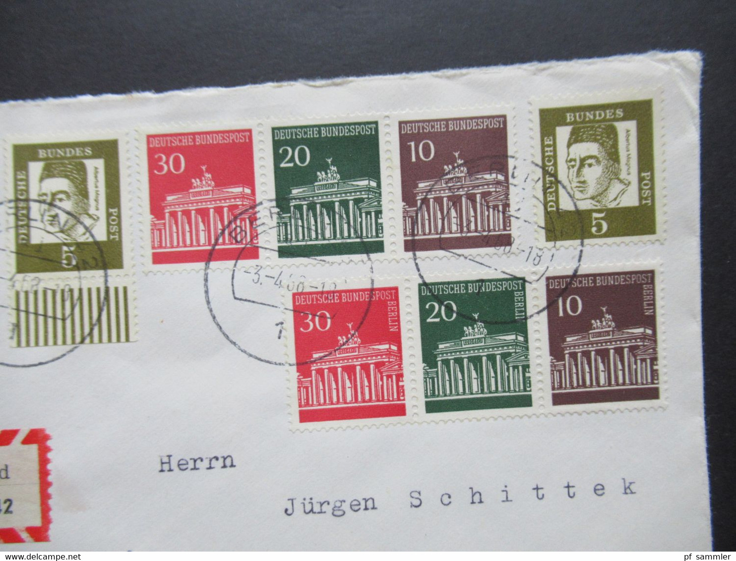 Berlin West 1968 Brandenburger Tor ZD MiF Mit Bedeutende Deutsche Einschreiben Fernbrief Berlin 42 - Hamburg - Storia Postale