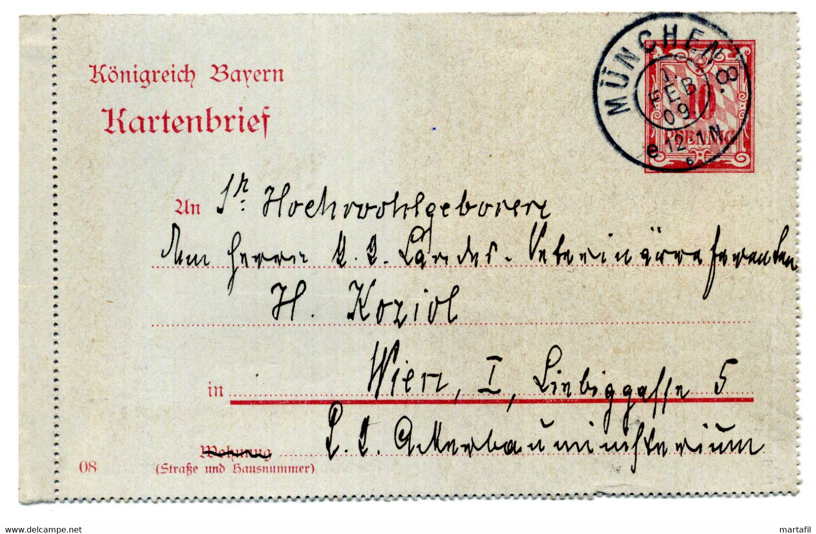 1.02.09 Biglietto Postale Per WIEN I, Da MUNCHEN - Otros & Sin Clasificación