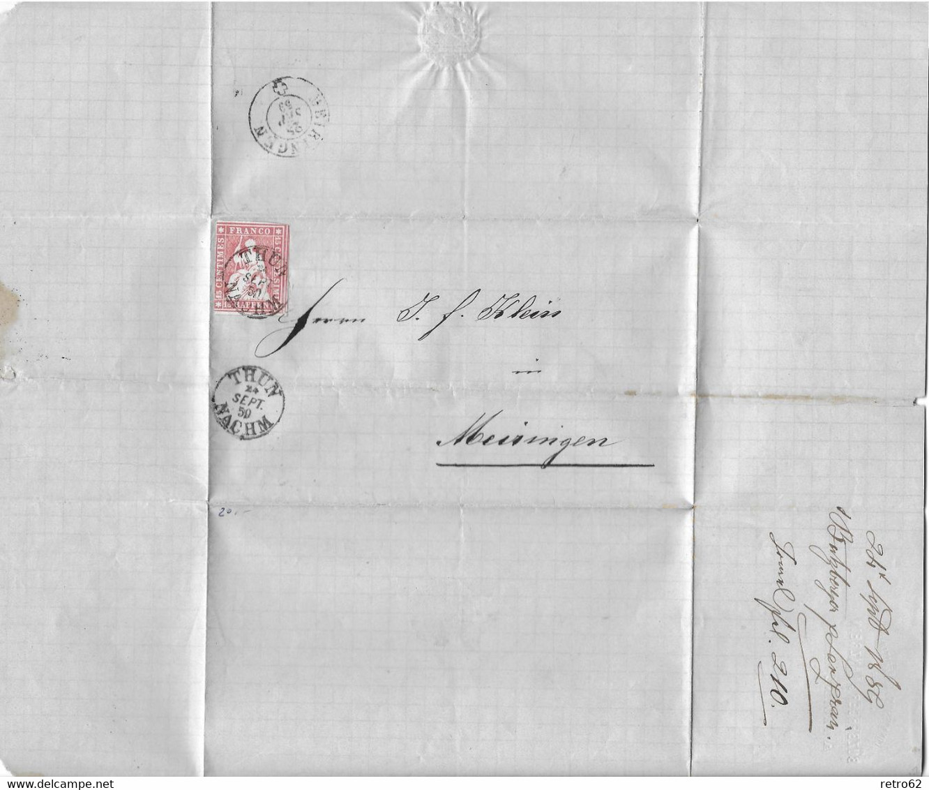 1854-1862 HELVETIA / STRUBEL (Ungezähnt) → Siegelbrief Von THUN Nach MEIRINGEN    ►SBK-24B3.IV / 3 Seiten Weissrandig◄ - Storia Postale