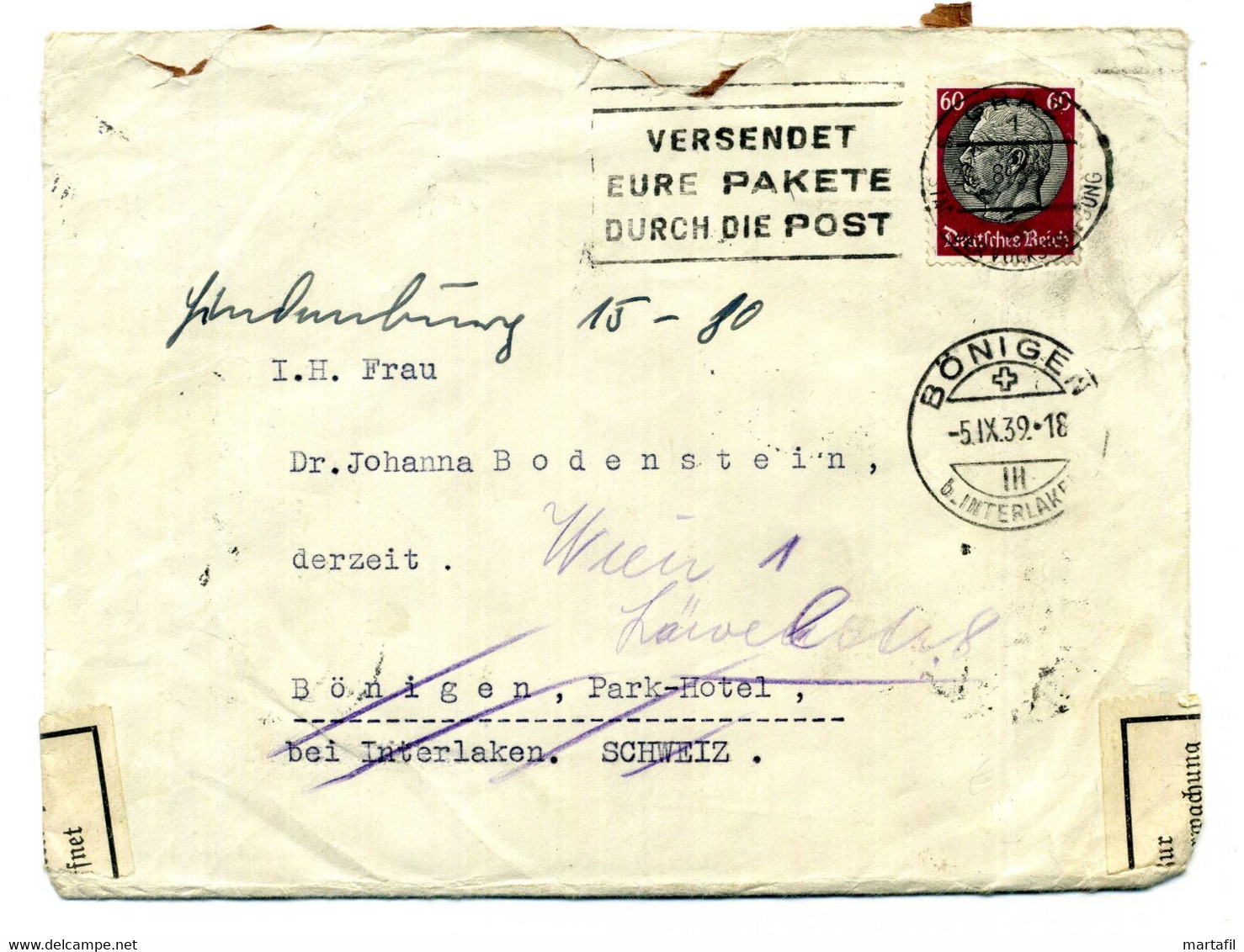 1939 REICH, Busta Da GRAZ Per Bönigen, Oberland, SCHWEIZ (Svizzera) - Storia Postale