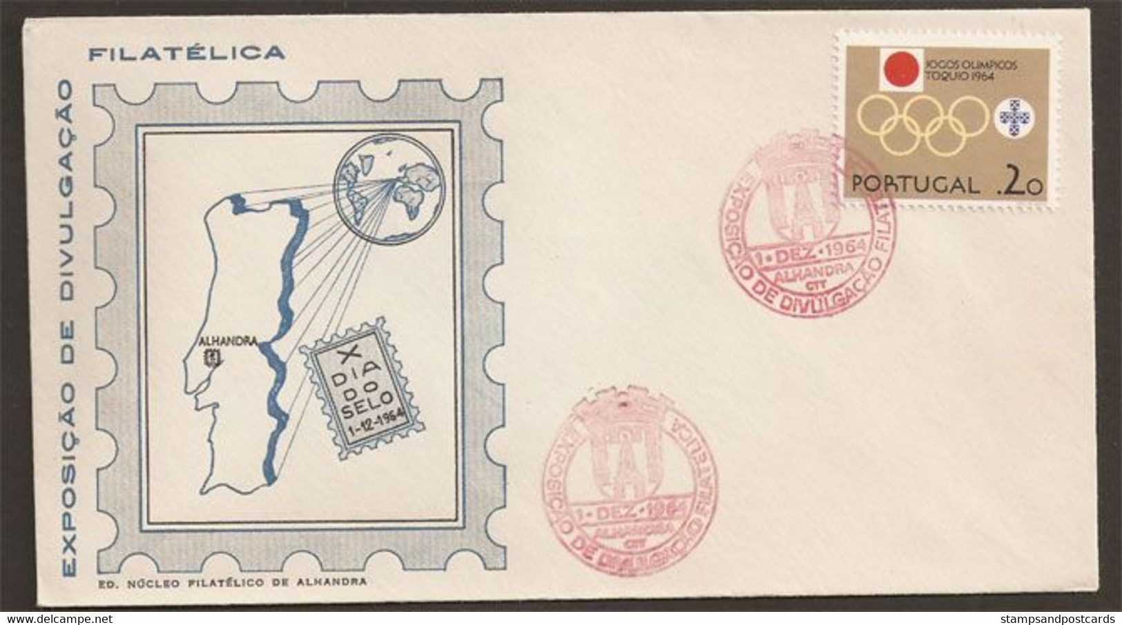 Portugal Cachet Commémoratif Journée Du Timbre Expo 1964 Alhandra Event Postmark Stamp Day - Flammes & Oblitérations