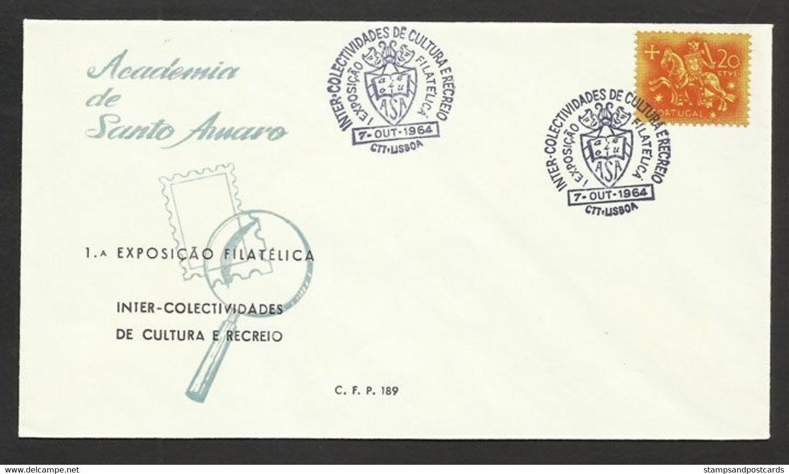 Portugal Cachet Commémoratif  Expo Philatelique Academia Santo Amaro Alcântara Lisboa 1964 Event Postmark Stamp Expo - Postal Logo & Postmarks
