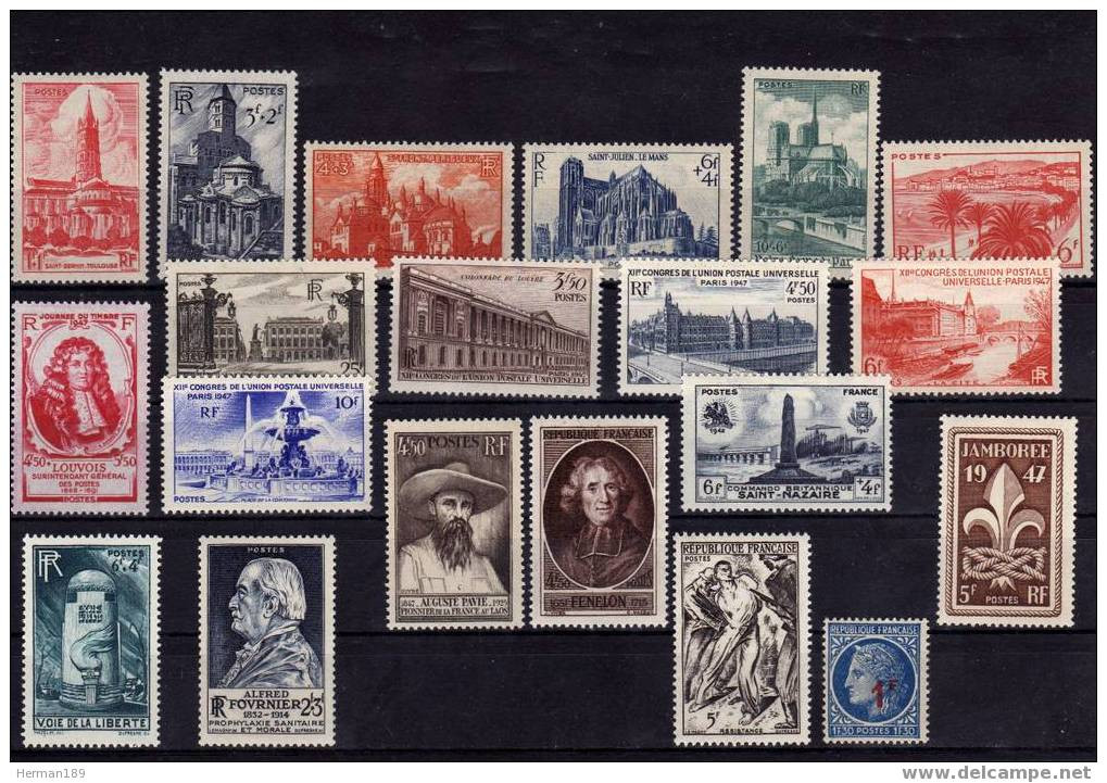 FRANCE ANNEE 1947, 21 Timbres Neufs Sans Charnière ** MNH,  N° 772 Au N° 792 - 1940-1949