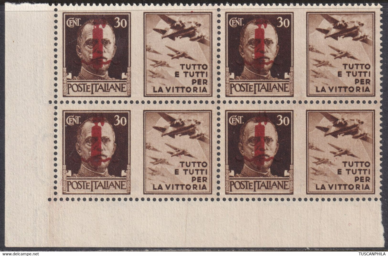 Pdg 30 C. Aviazione Soprastampa Rosso-bruna Quartina Sass 31D MNH** Adf CV 150 - Propaganda Di Guerra