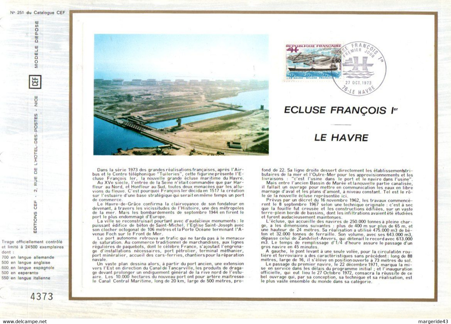 FRANCE LES DOCUMENTS CEF FDC 1973 DANS UN CLASSEUR BEIGE