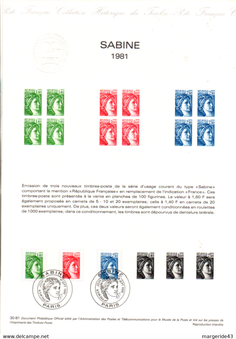 FRANCE LES DOCUMENTS FDC 1981 DANS UN CLASSEUR