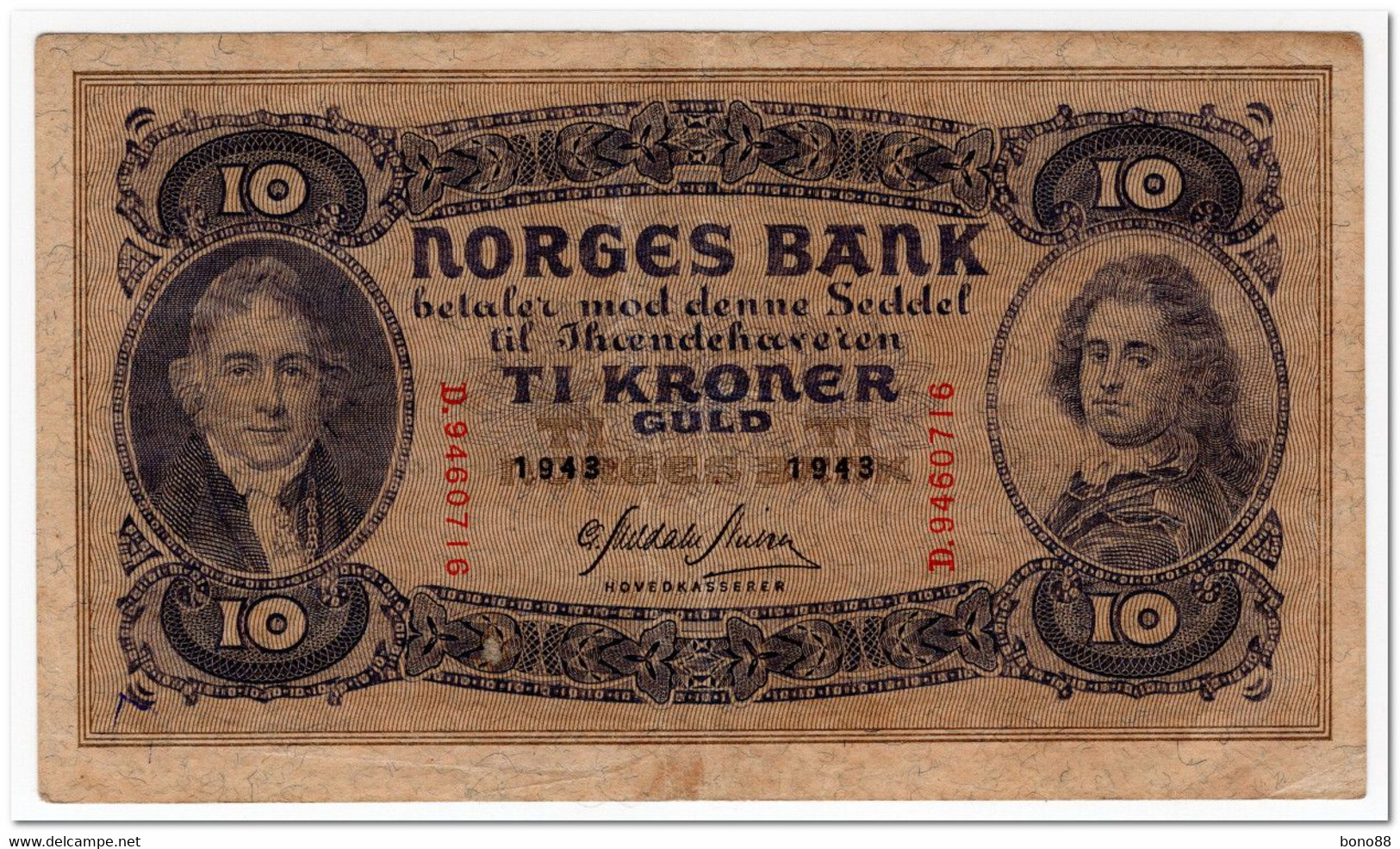 NORWAY,10 KRONER,1943,P.8a,VF-XF - Noorwegen