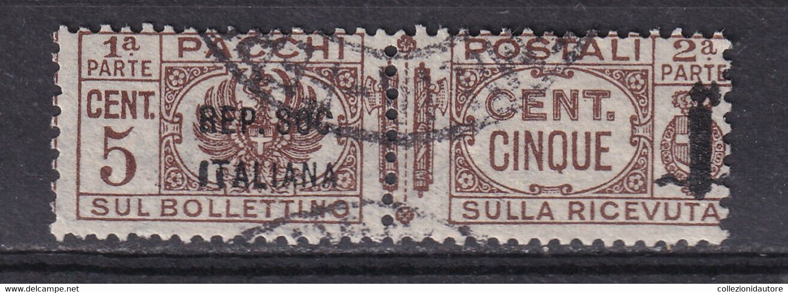 PACCHI POSTALI - CENT. 5 USATO - SOPRASTAMPA REPUBBLICA SOCIALE ITALIANA - Paketmarken