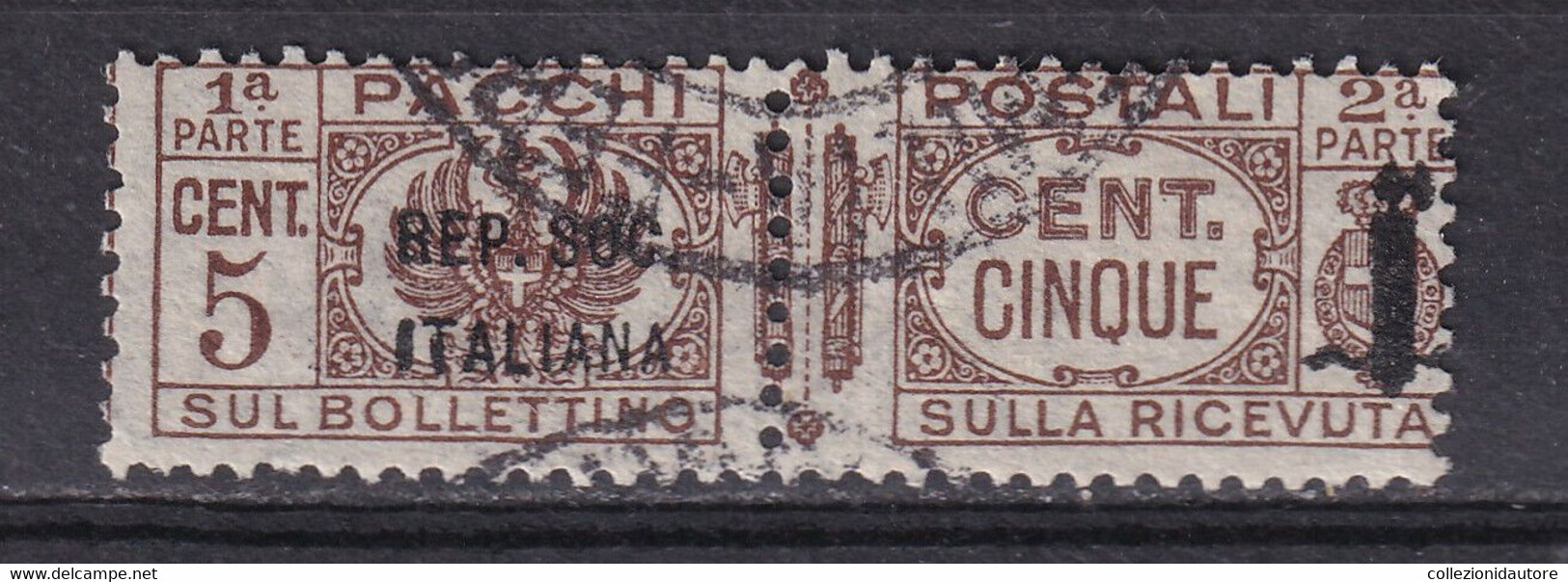 PACCHI POSTALI - CENT. 5 USATO - SOPRASTAMPA REPUBBLICA SOCIALE ITALIANA - Postal Parcels