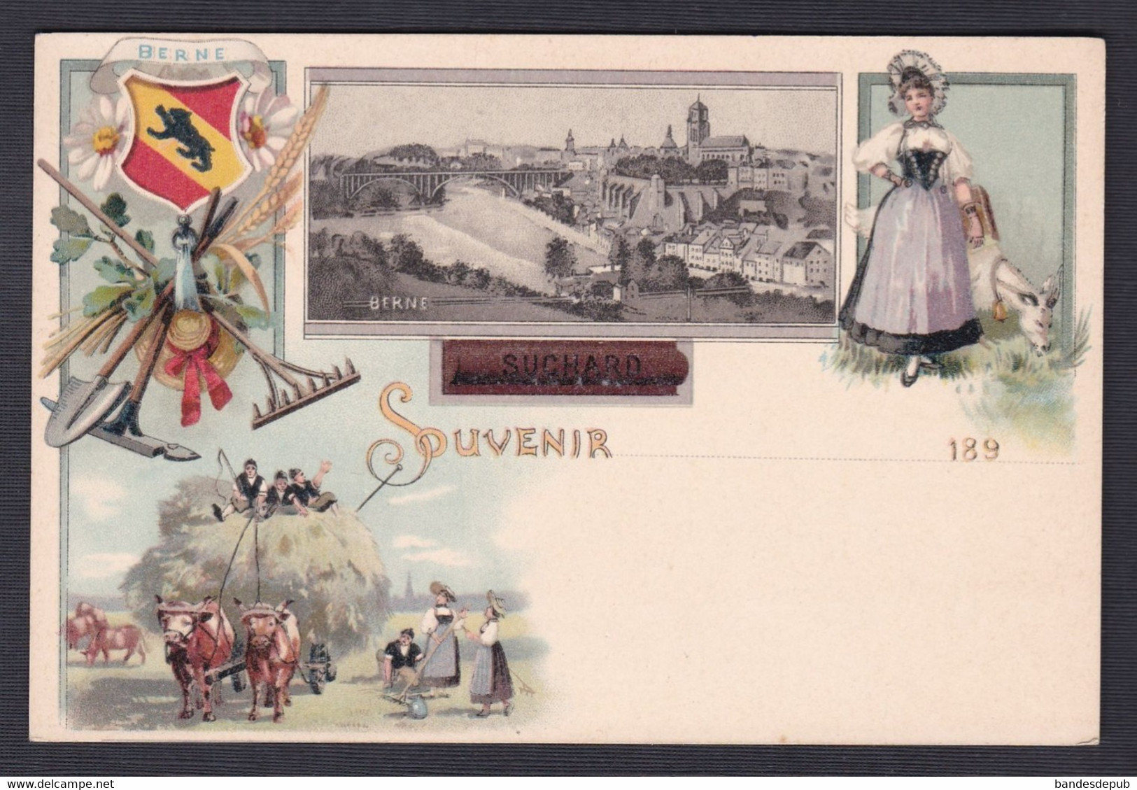 Vente Immediate Suisse BE Souvenir De Berne Carte Publicitaire Chromo Lithographie Suchard (  54343) - Fabiano