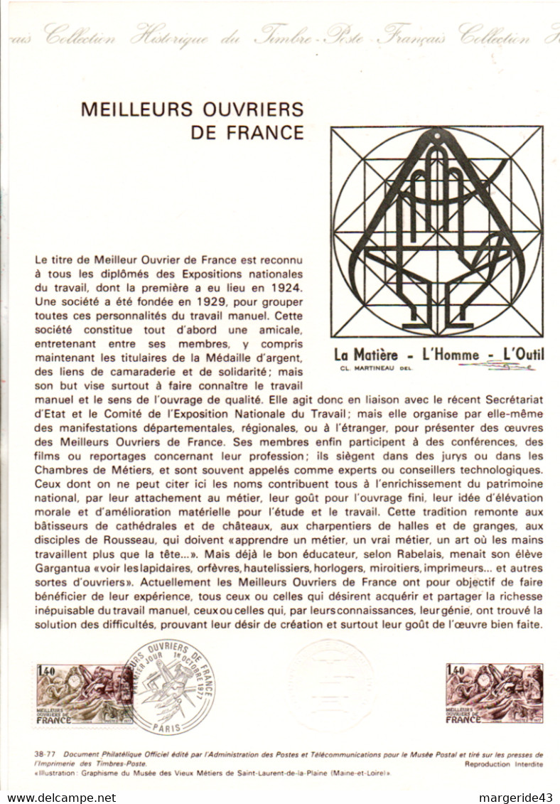 FRANCE LES DOCUMENTS FDC 1977 DANS UN CLASSEUR