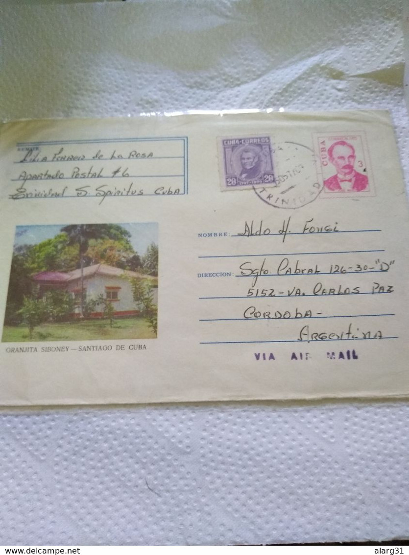 Cuba.pstat Cover 1982 Famous Trinidad Church Tower To Uruguay.cover From Trinidad To Arge.reg Post E7 Conmems.1 /2 Cover - Brieven En Documenten