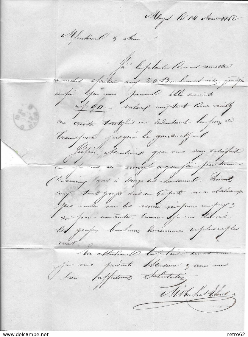 1854-1862 HELVETIA / STRUBEL (Ungezähnt) → Faltbrief Von MORGES Nach NYON    ►SBK-23B4.Vb / Guter Schnitt◄ - Cartas & Documentos