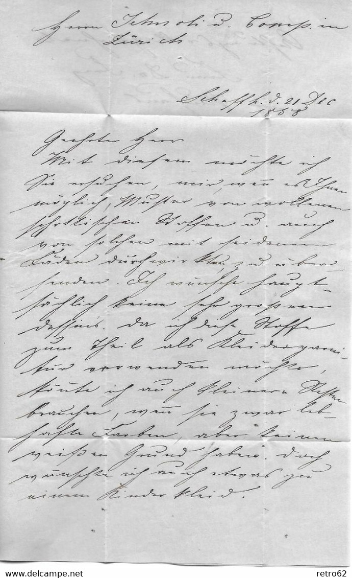 1854-1862 HELVETIA / STRUBEL (Ungezähnt) → Faltbrief Von SCHAFFHAUSEN Nach ZÜRICH  ►SBK-23B3.IV/V Weissrandiger Schnitt◄ - Lettres & Documents