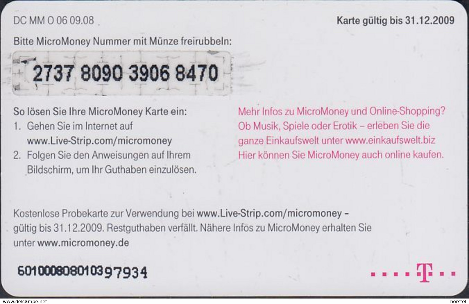 GERMANY Mikro Money - MM O06 - Live-Strip.com - Erotik - Probekarte - [3] T-Pay Micro-Money