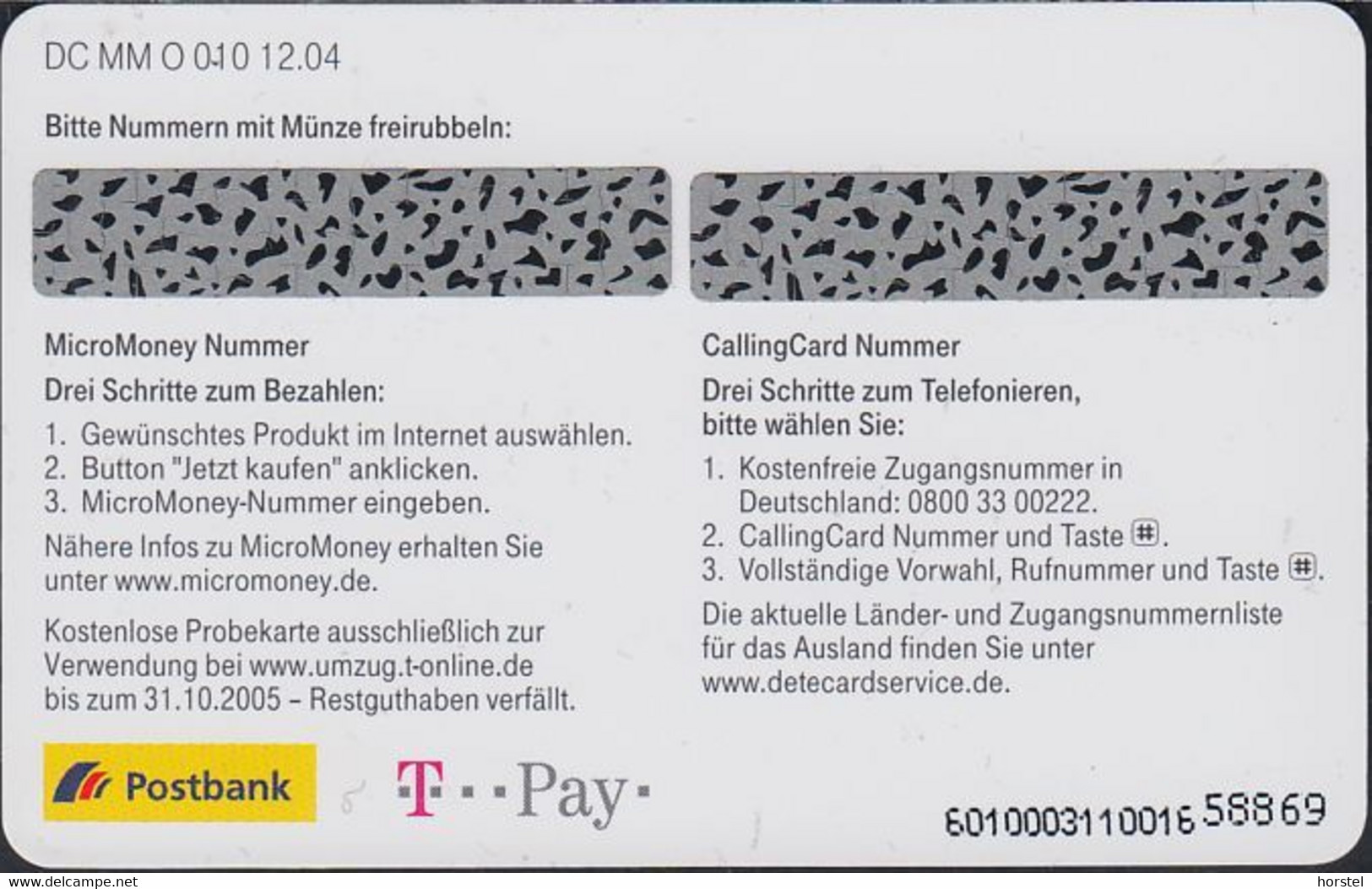 GERMANY Mikro Money - MM O10 - T-Online - Taste - 5€ Mint - T-Pay Micro-Money