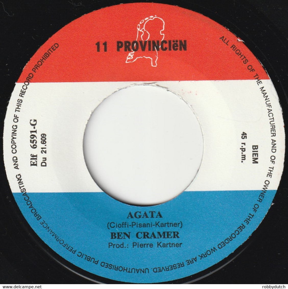 * 7" *  BEN CRAMER - AGATA (Holland 1971 EX-) - Other - Dutch Music