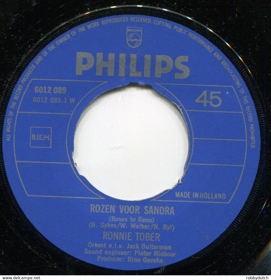 * 7" *  RONNIE TOBER - ROZEN VOOR SANDRA (Holland 1972) - Autres - Musique Néerlandaise