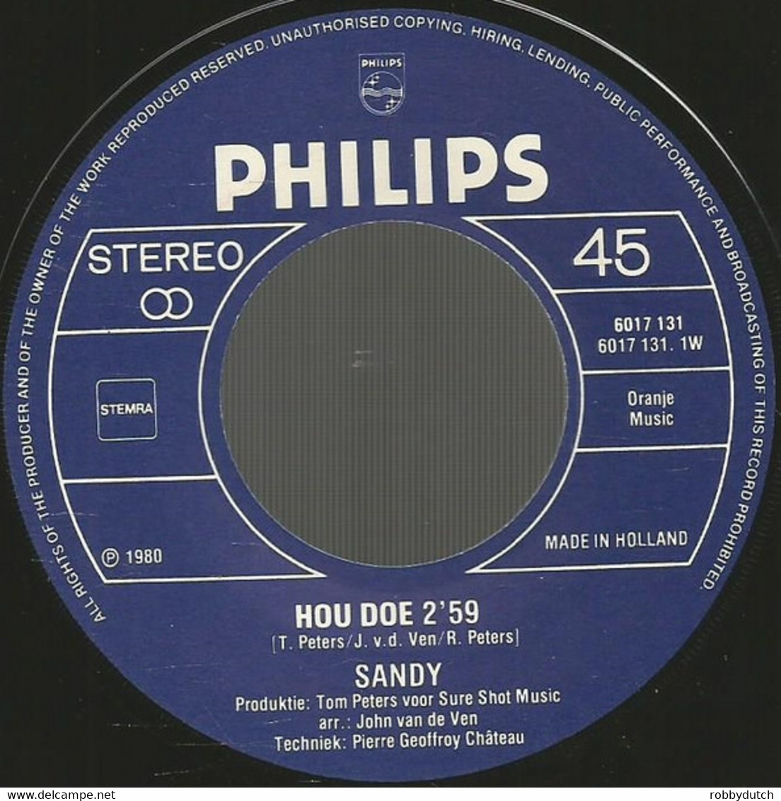 * 7" *  SANDY - HOU DOE (Holland 1980) - Otros - Canción Neerlandesa