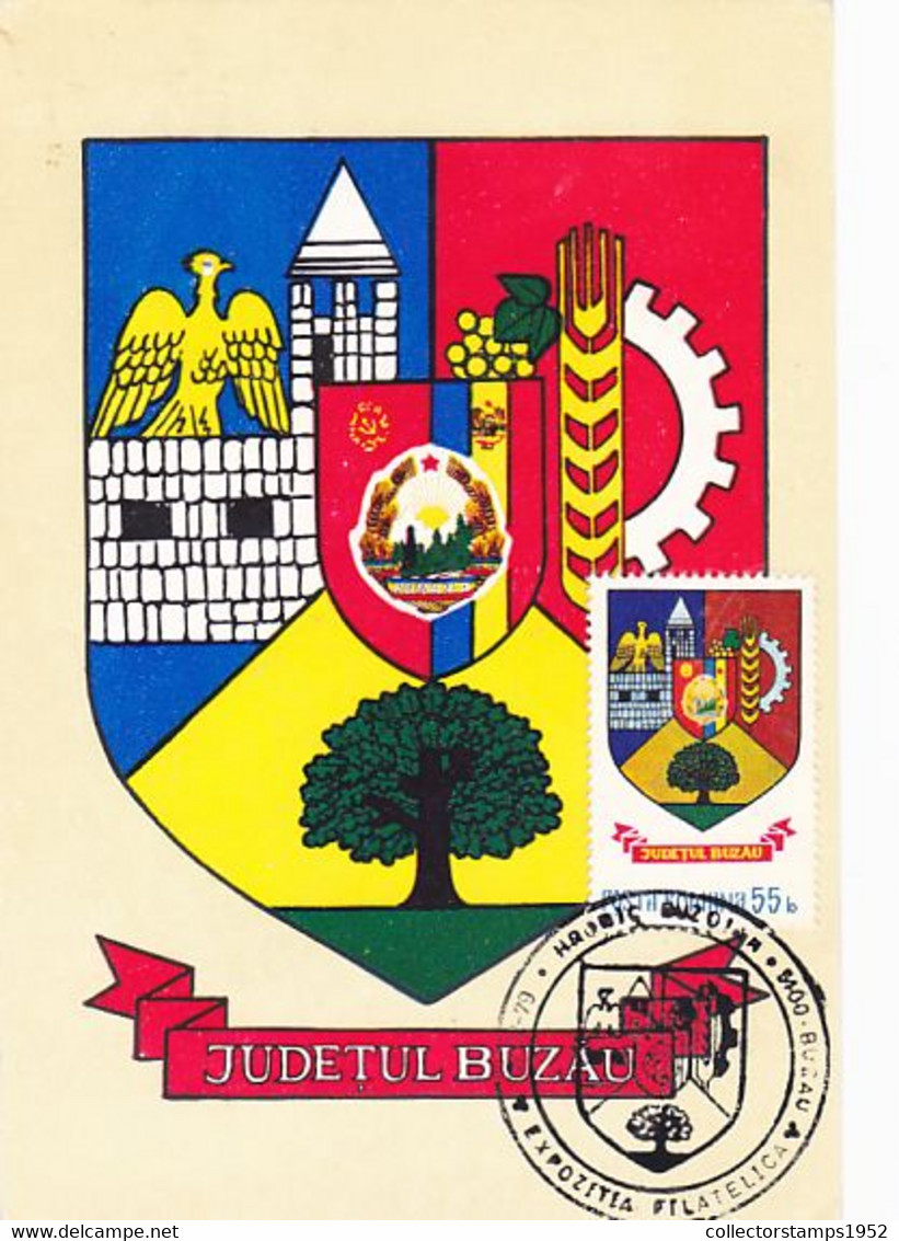 W8028- BUZAU COUNTY COAT OF ARMS, MAXIMUM CARD, 1979, ROMANIA - Otros & Sin Clasificación