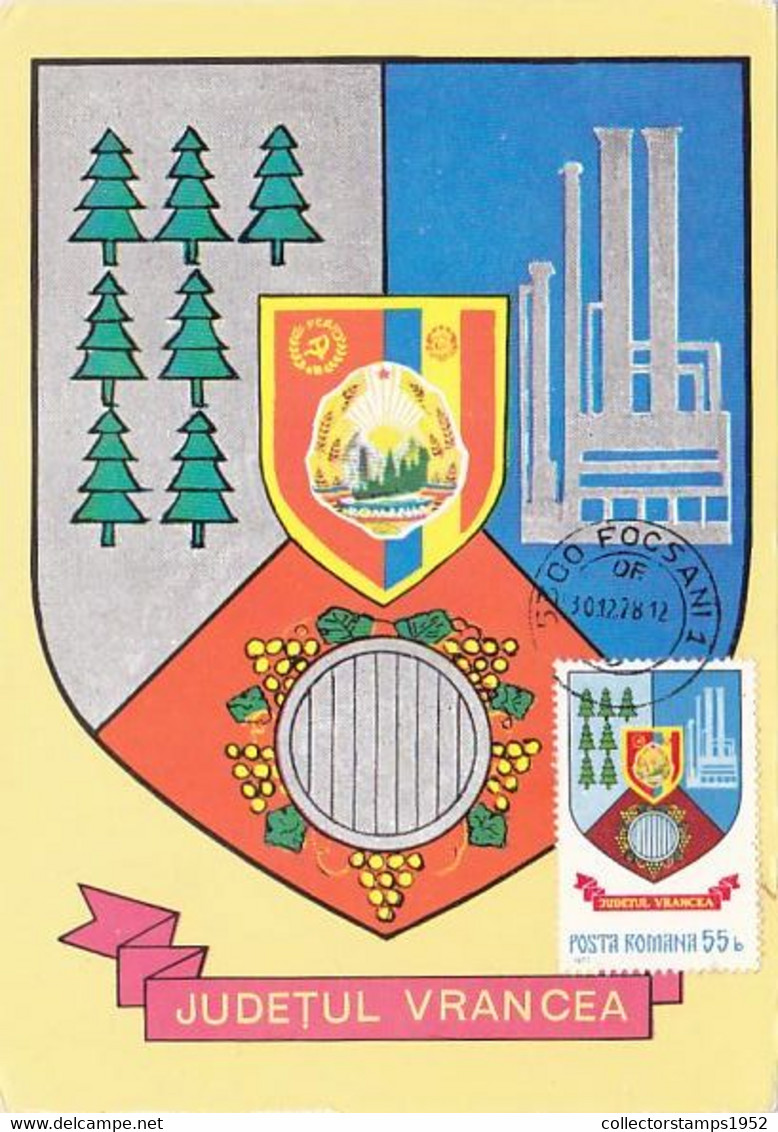 W8031- VRANCEA COUNTY COAT OF ARMS, MAXIMUM CARD, 1978, ROMANIA - Otros & Sin Clasificación