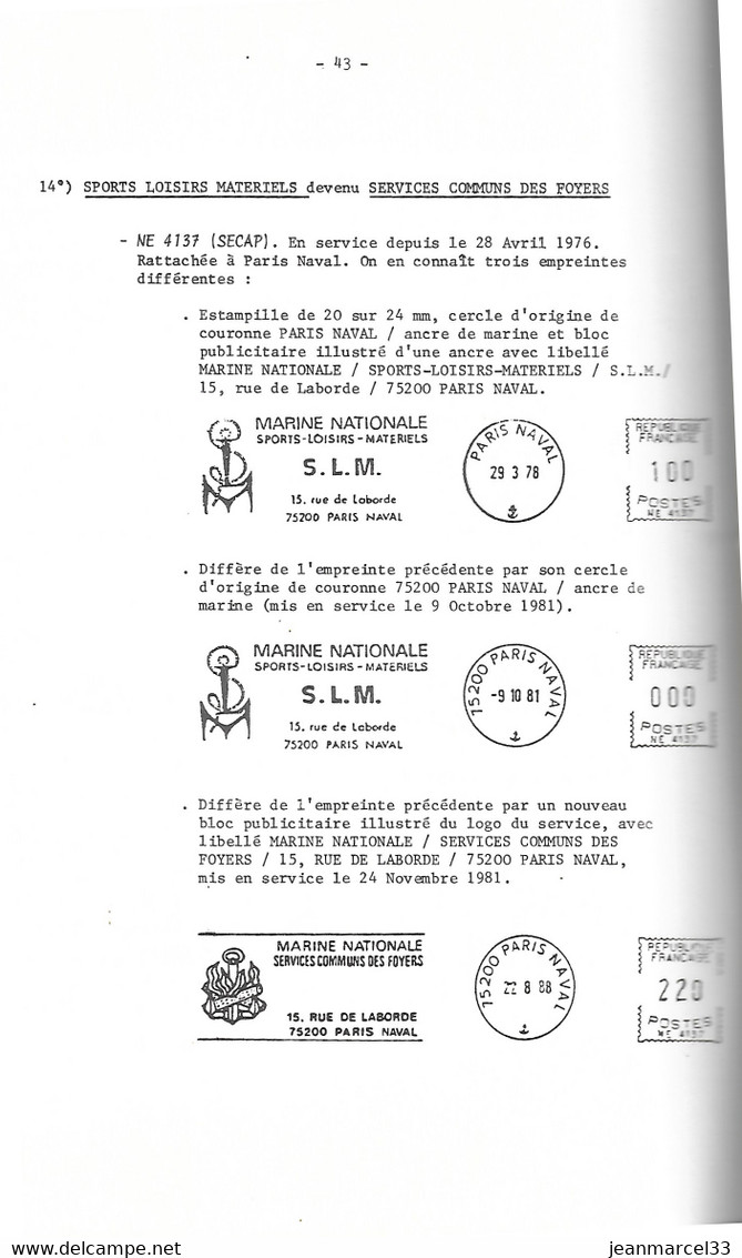 Les Affranchissements Mécaniques Dans La Marine Nationale Opuscule De 63 Pages, La Marcophilie Navale - Francesi (dal 1941))