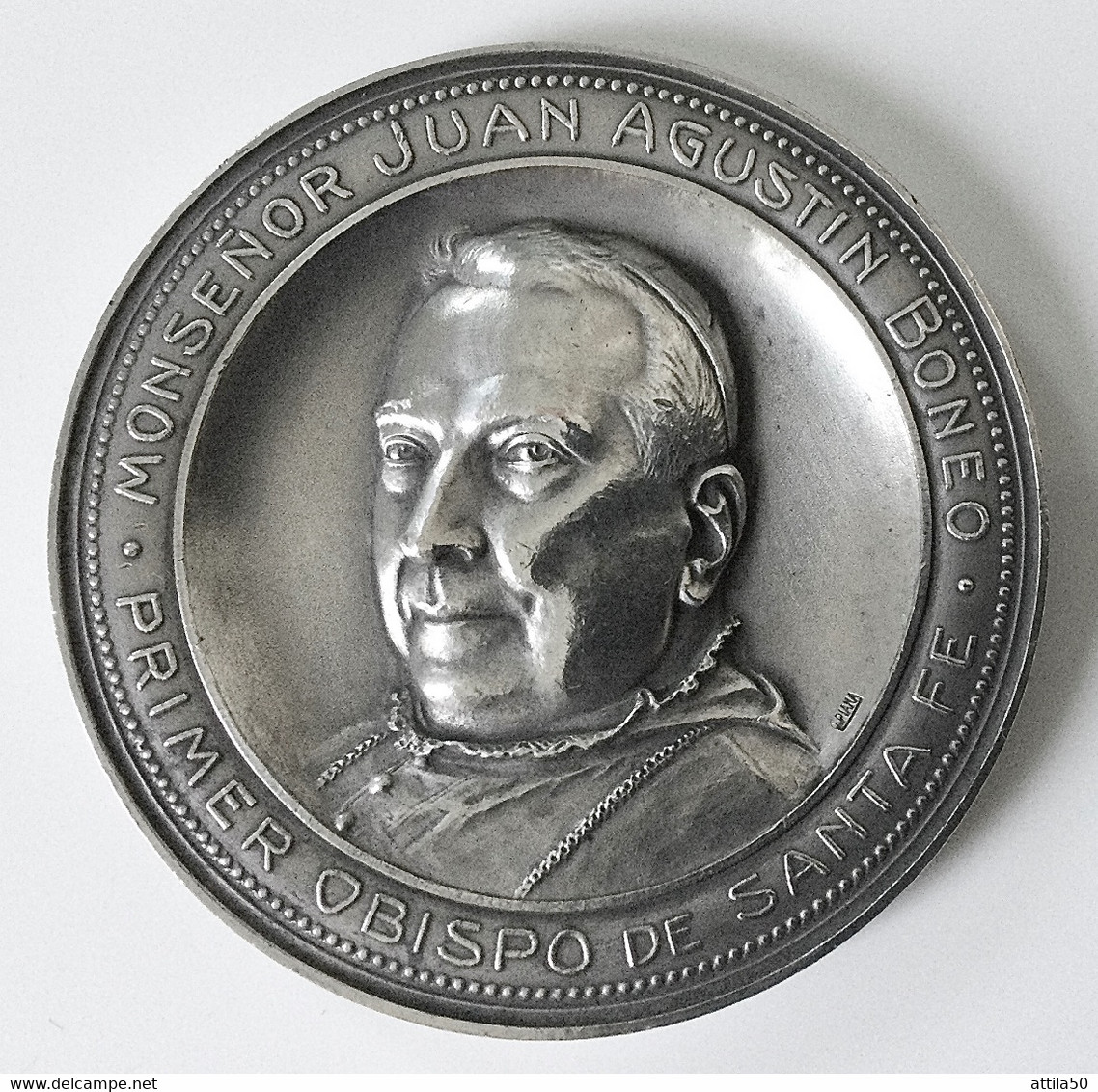 Mons. Juan Agustin Boneo - Grande Medaglia Metallo Bianco Santa Fe’. Retro: Stemma 1918 Gr..88,5 Diametro Mm.60. - Monarquía/ Nobleza