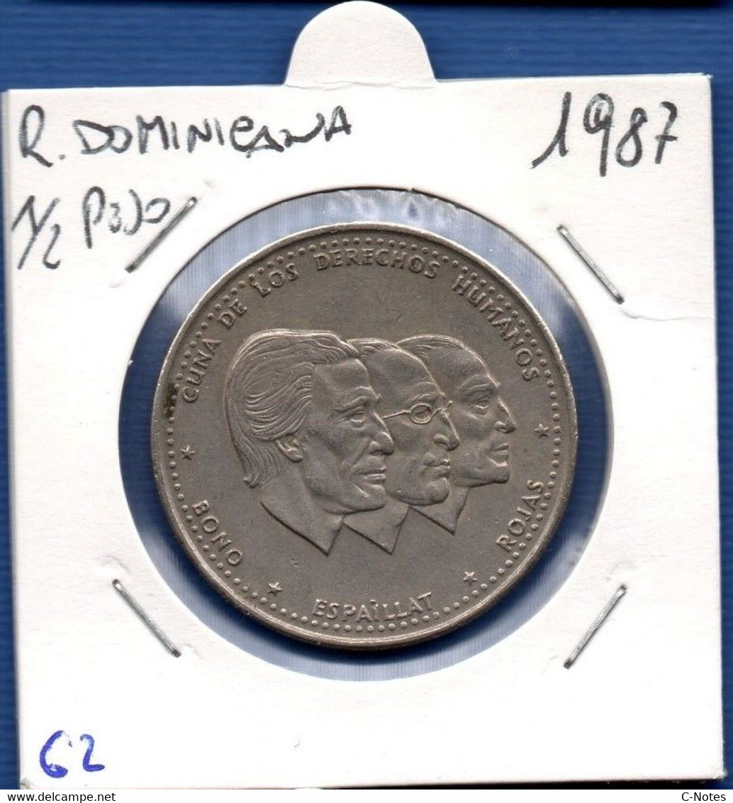 DOMINICAN REPUBLIC - 1/2 Peso 1987 -  See Photos -  Km 62 - Dominicana